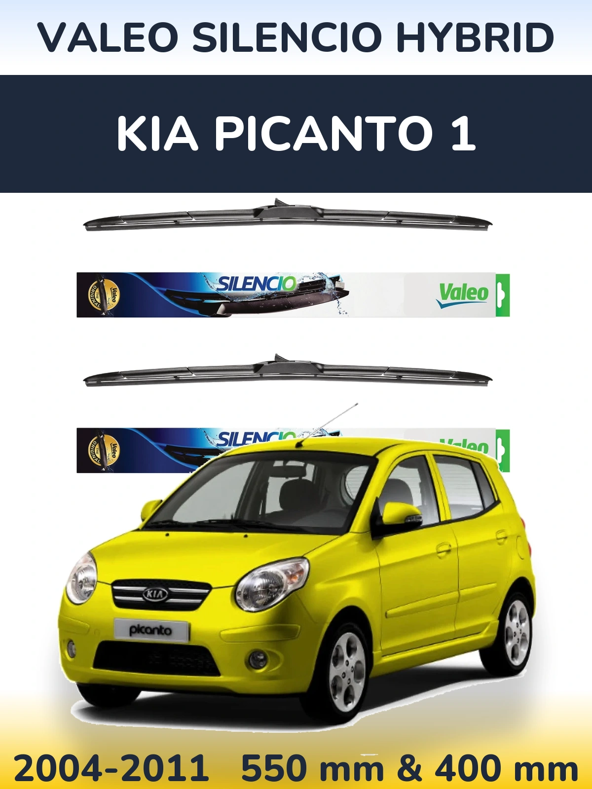 Front wiper blade set Valeo Silencio Hybrid 550 & 400 mm for KIA Picanto 1 2004-2011