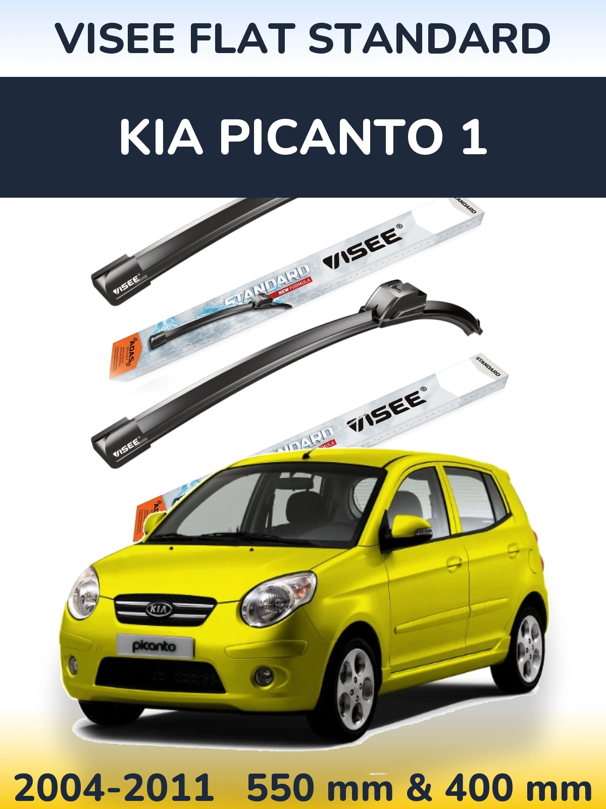 Front wiper blade set VISEE FLAT STANDARD 550 & 400 мм for KIA Picanto 1 2004-2011