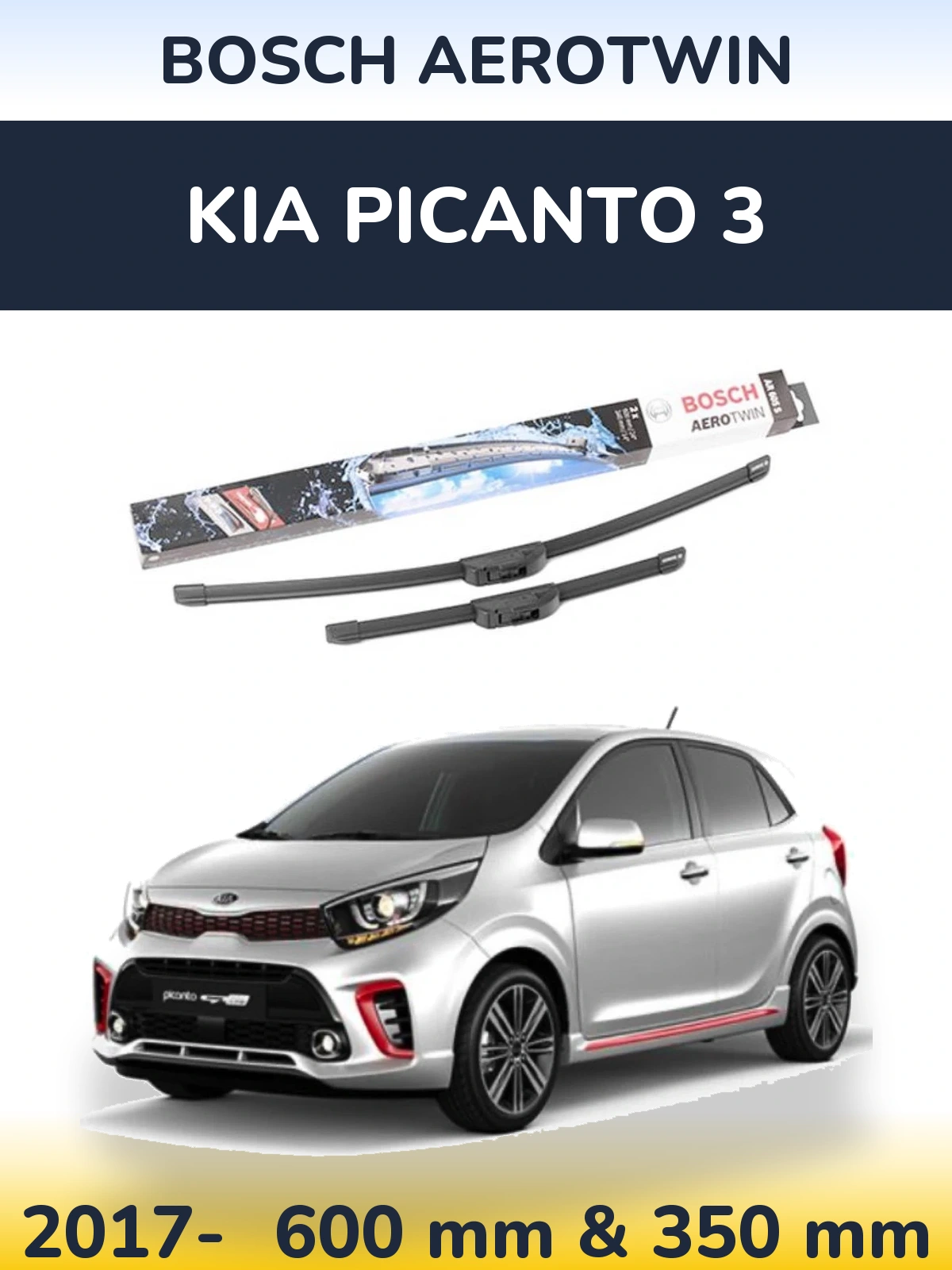 Комплект передних дворников BOSCH AeroTwin 600 & 350 мм для KIA Picanto 3 2017-2026