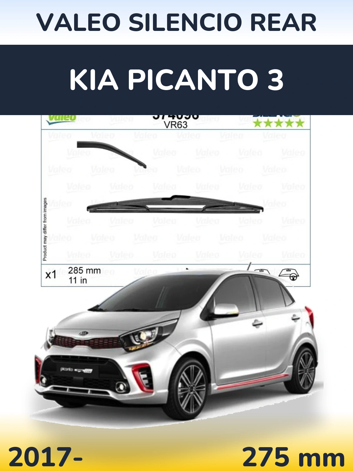 Rear wiper blade Valeo Silencio Rear 285 mm for KIA Picanto 3 2017-2026