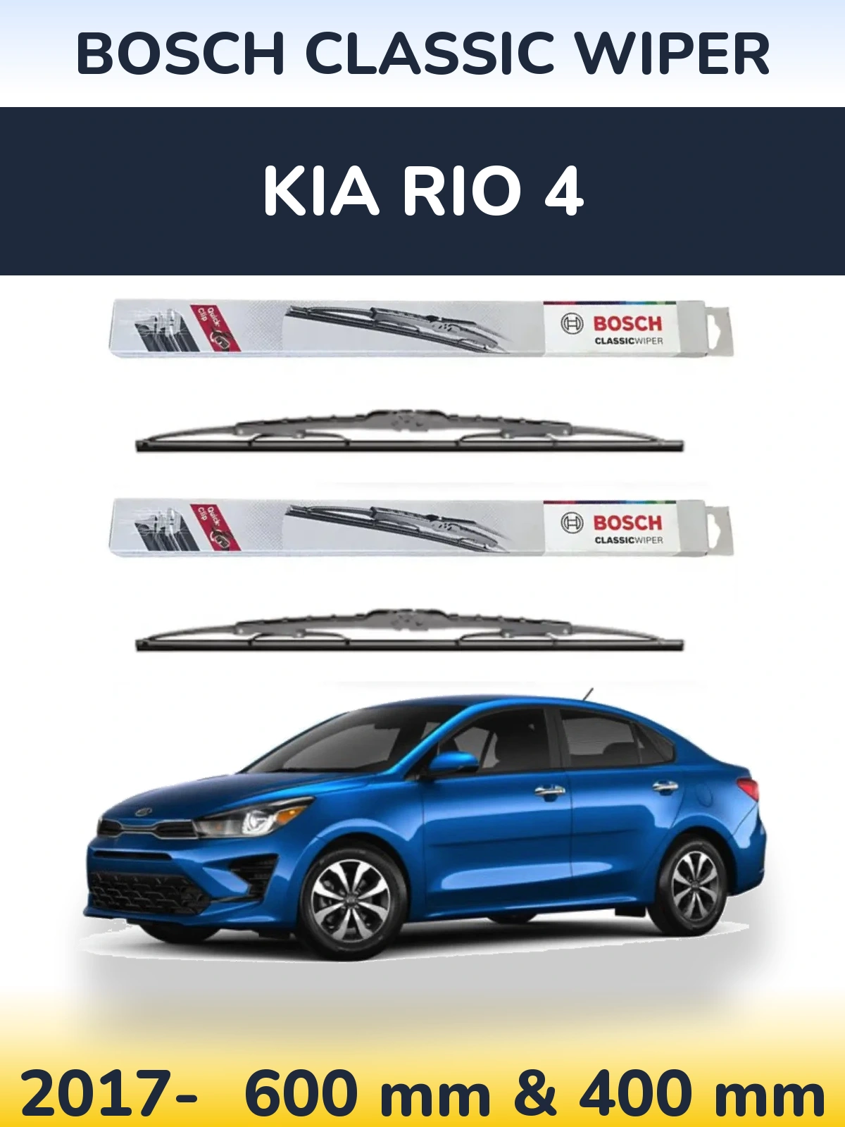 Front wiper blade set BOSCH Classic Wiper 600 & 400 мм for KIA Rio 4 2017-2026