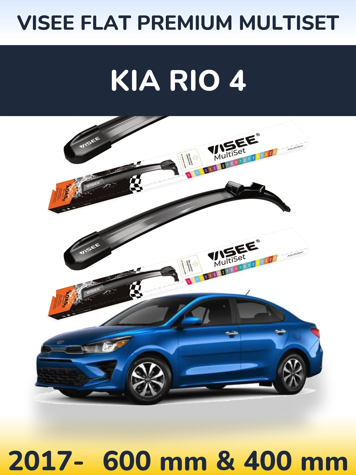 Komplet przednich wycieraczek VISEE FLAT PREMIUM MultiSet 600 & 400 mm do KIA Rio 4 2017-2026