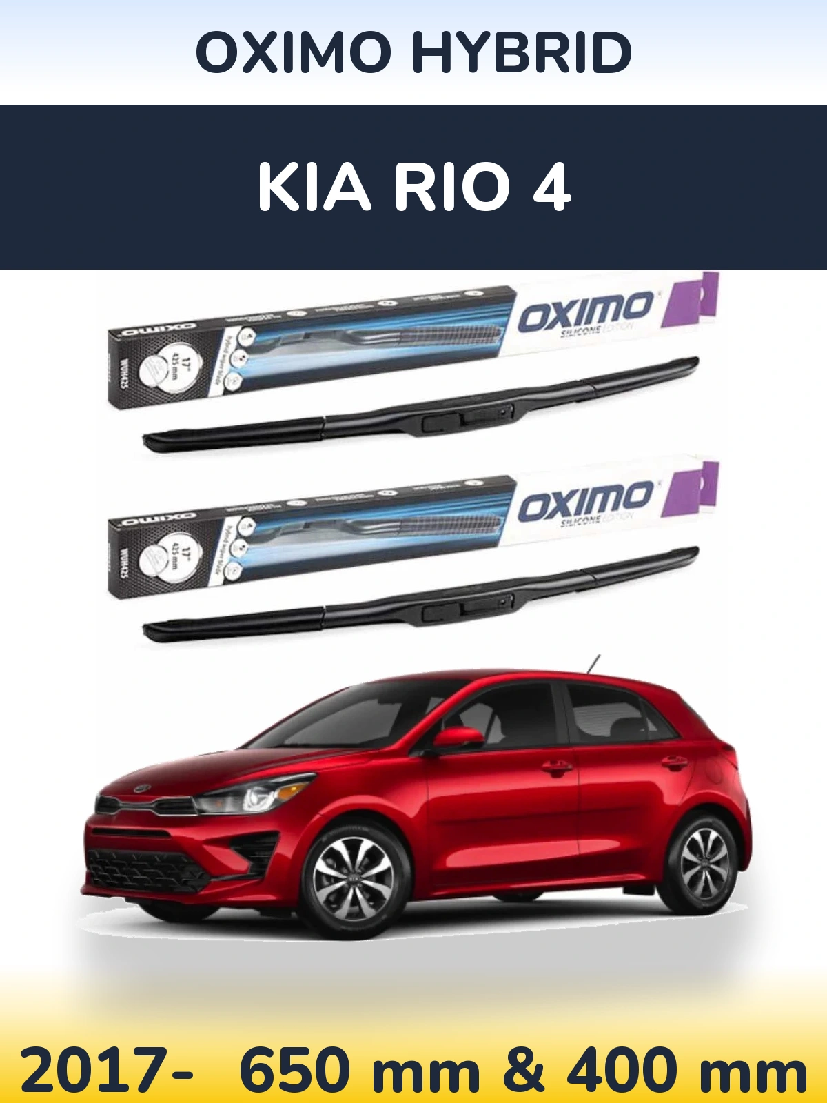 Front wiper blade set Oximo Hybrid 650 & 400 мм for KIA Rio 4 2017-2026