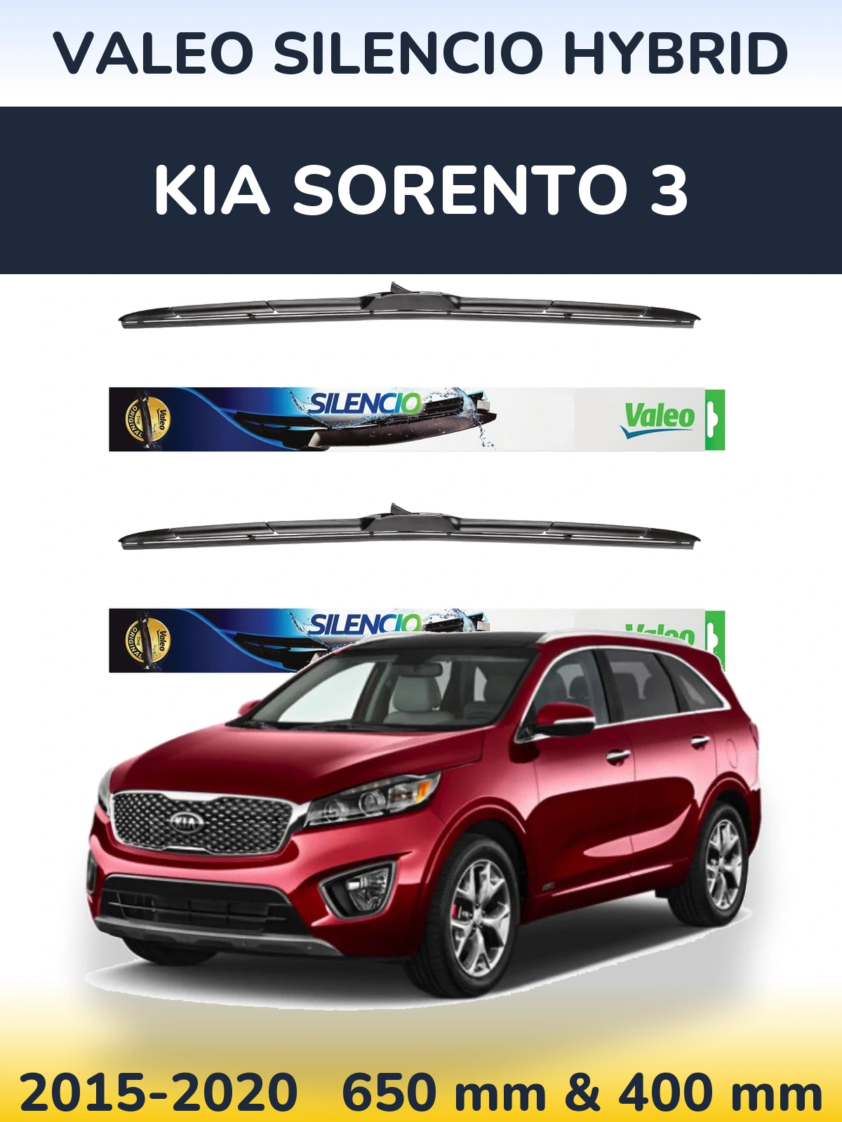 Komplet przednich wycieraczek Valeo Silencio Hybrid 650 & 400 mm do KIA Sorento 3 2015-2020