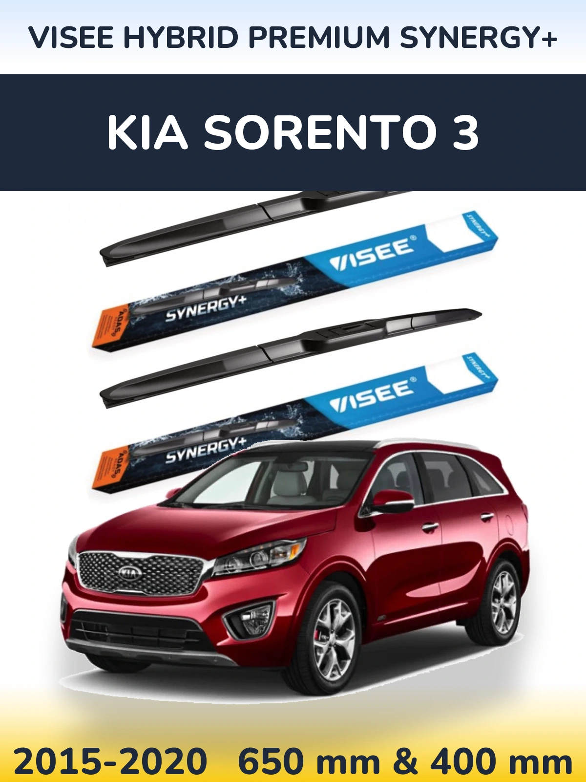 Front wiper blade set VISEE HYBRID PREMIUM SYNERGY+ 650 & 400 mm for KIA Sorento 3 2015-2020