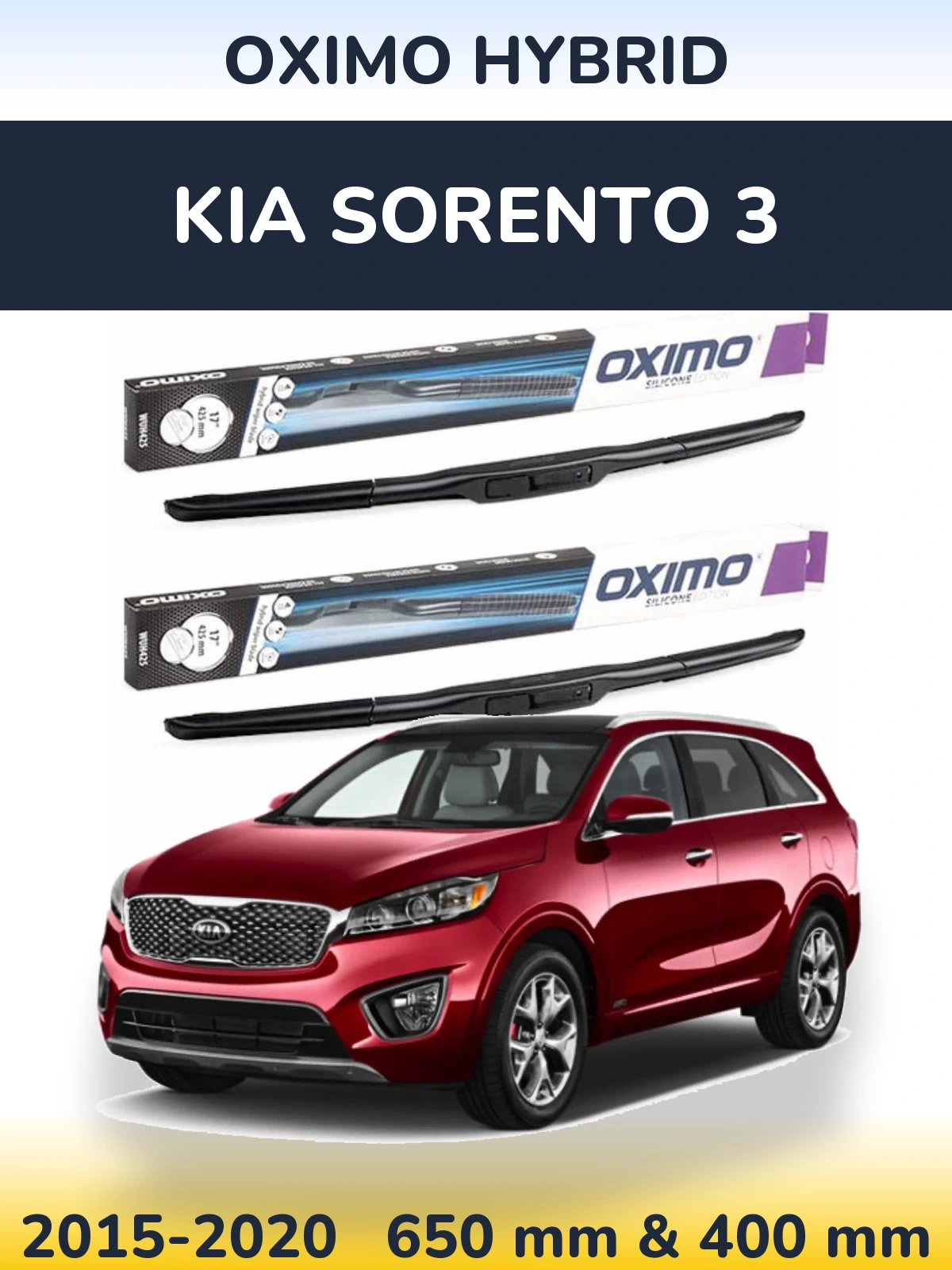 Комплект передних дворников Oximo Hybrid 650 & 400 мм для KIA Sorento 3 2015-2020