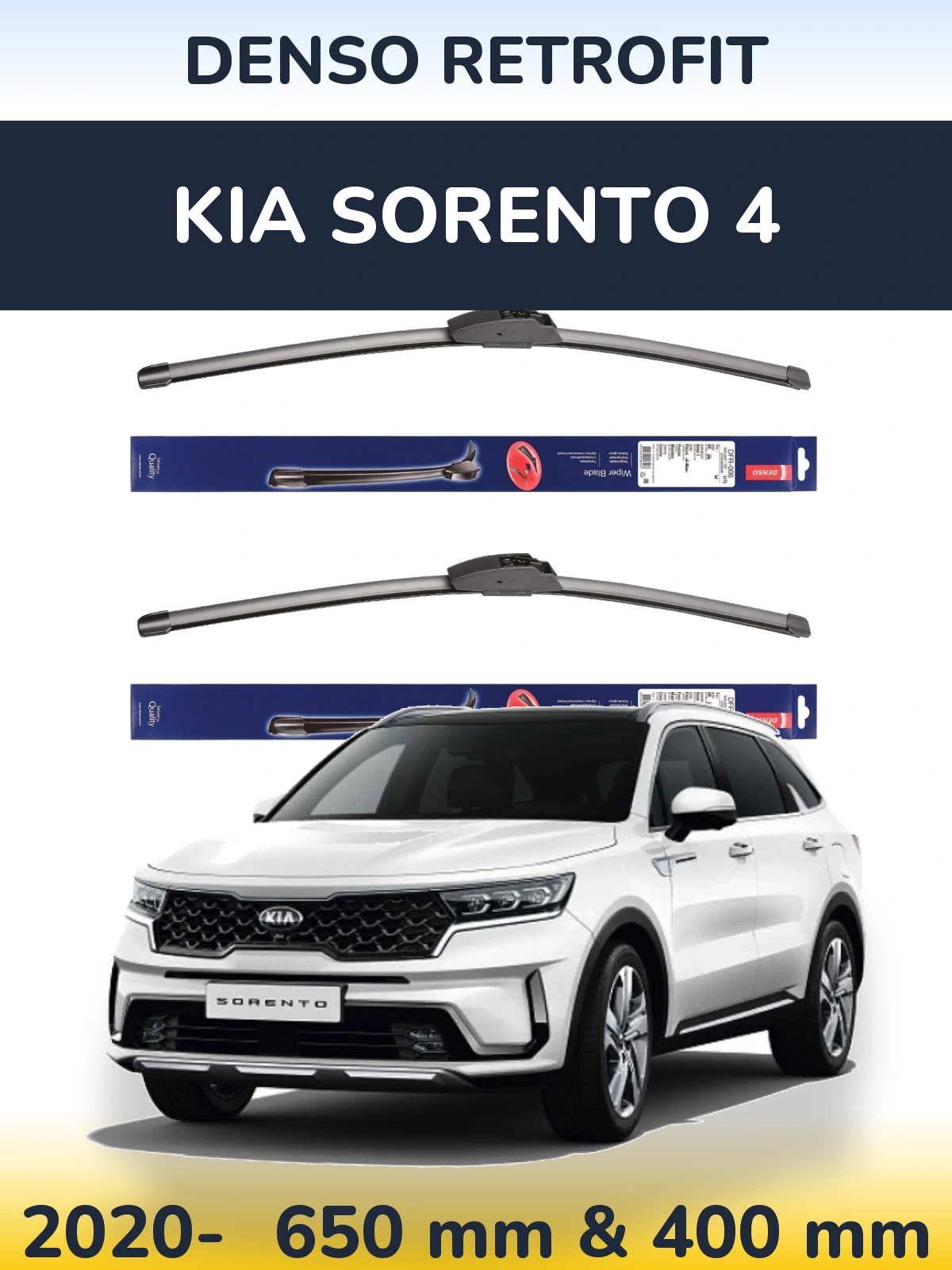 Front wiper blade set Denso Retrofit 650 & 400 mm for KIA Sorento 4 2020-2026