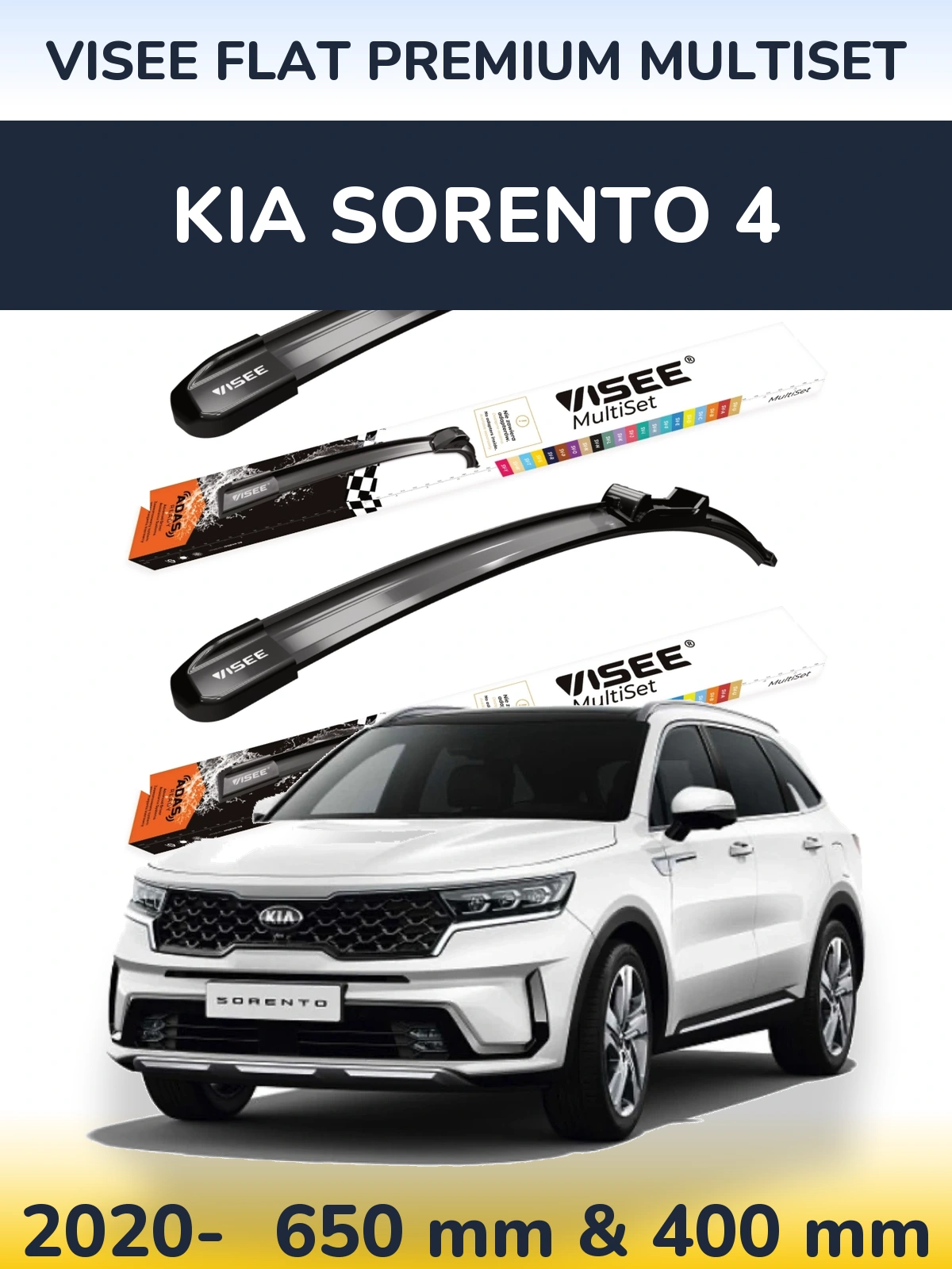 Front wiper blade set VISEE FLAT PREMIUM MultiSet 650 & 400 mm for KIA Sorento 4 2020-2026