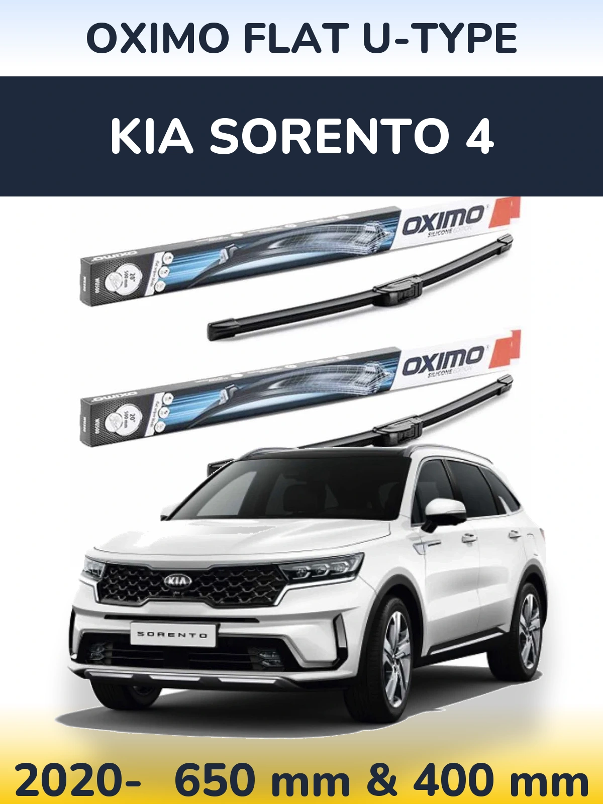 Front wiper blade set Oximo Flat U-type 650 & 400 мм for KIA Sorento 4 2020-2026