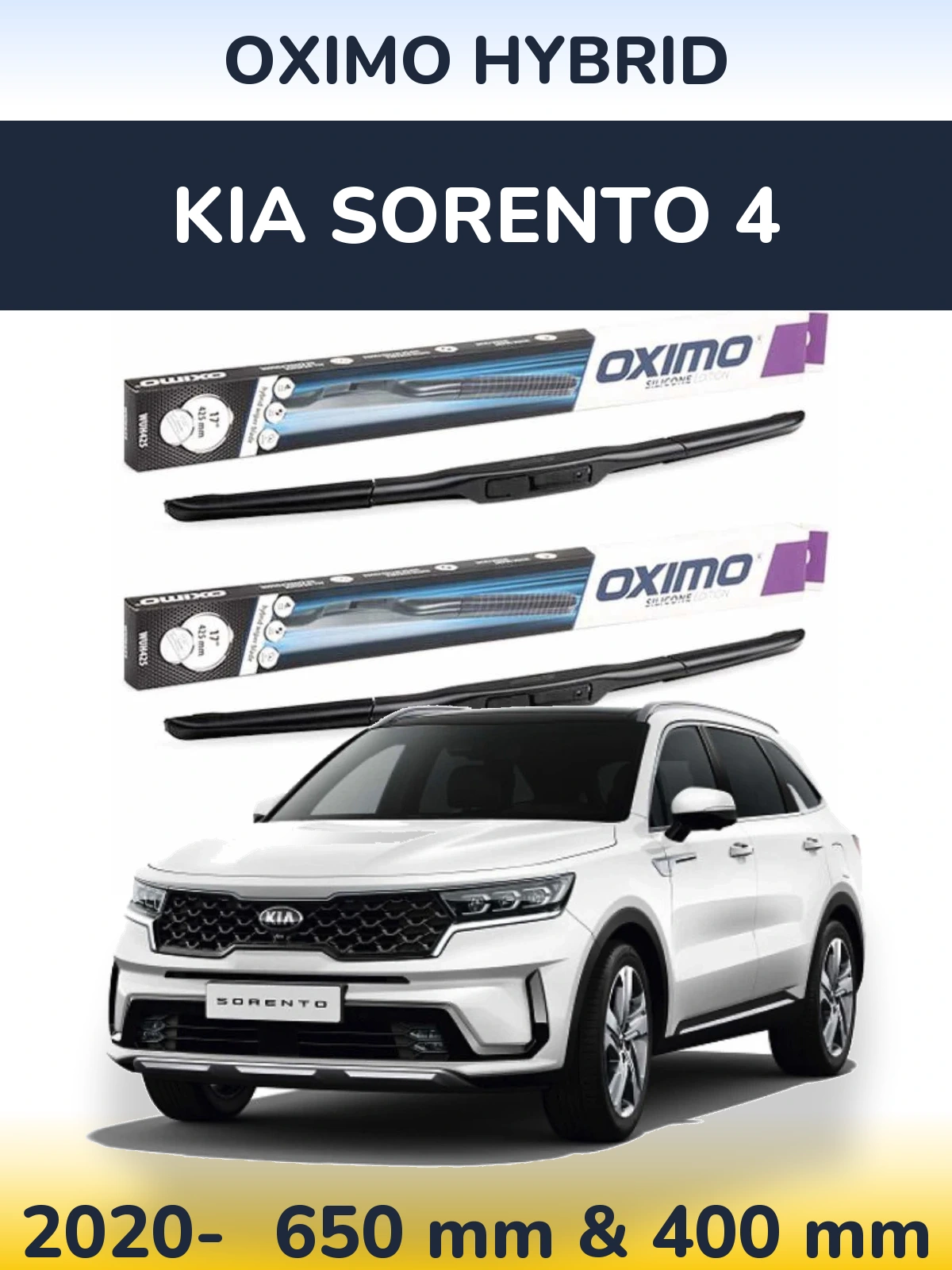 Комплект передних дворников Oximo Hybrid 650 & 400 мм для KIA Sorento 4 2020-2026