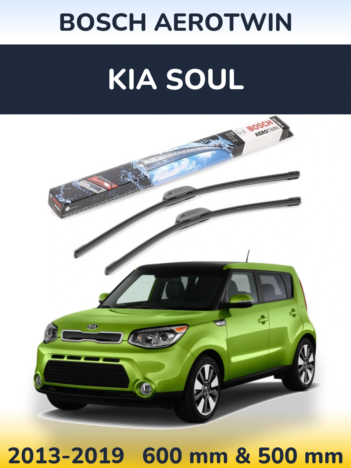 Комплект передніх щіток BOSCH AeroTwin 600 & 500 мм для KIA Soul 2013-2019