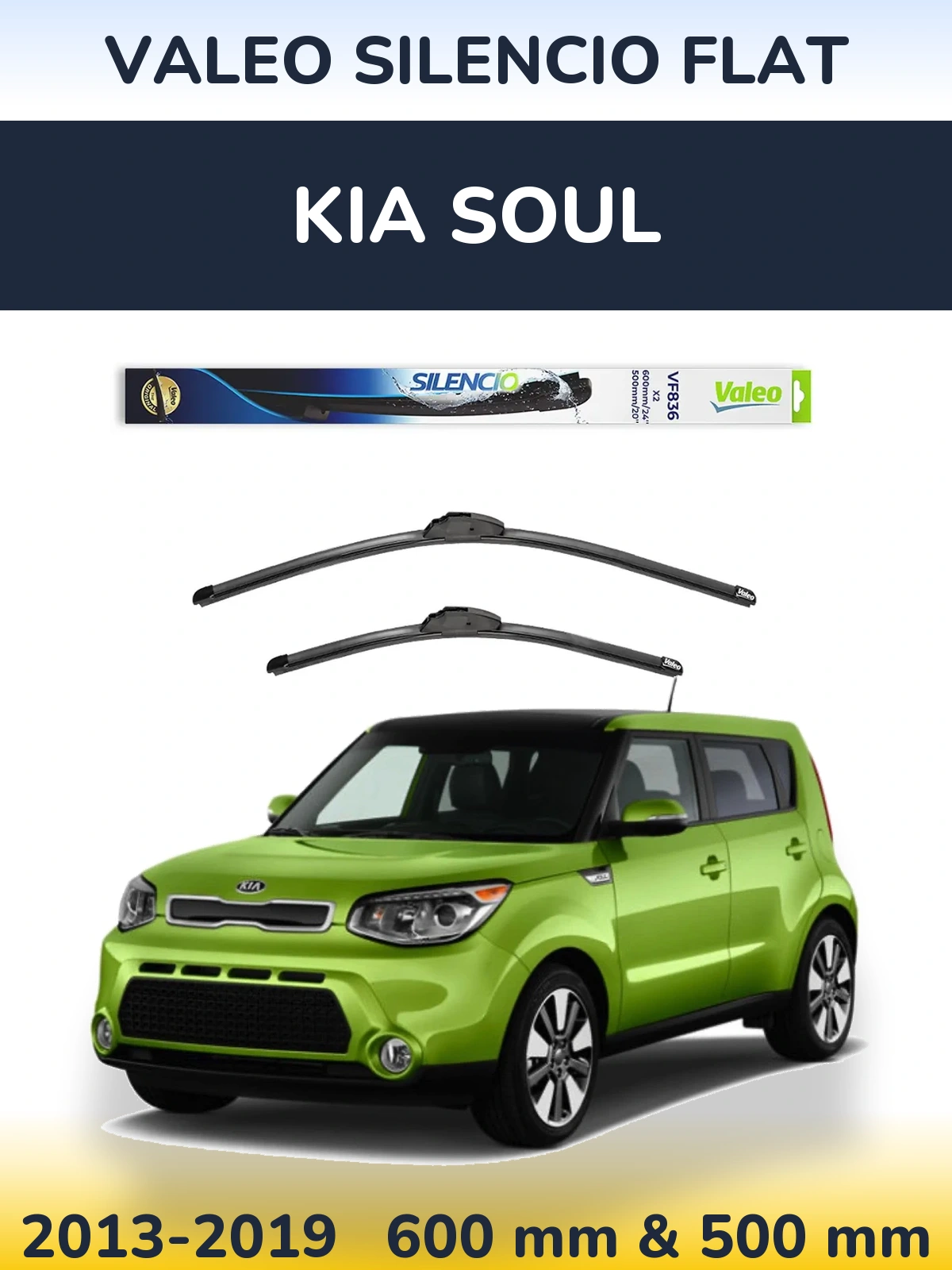 Komplet przednich wycieraczek Valeo Silencio Flat 600 & 500 mm do KIA Soul 2013-2019