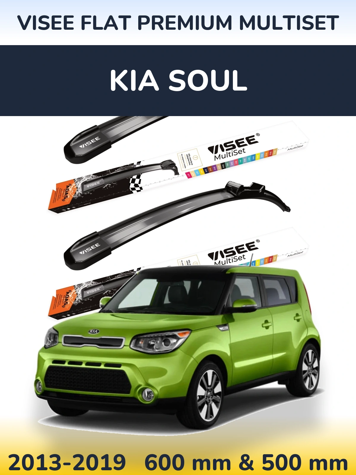 Komplet przednich wycieraczek VISEE FLAT PREMIUM MultiSet 600 & 500 mm do KIA Soul 2013-2019