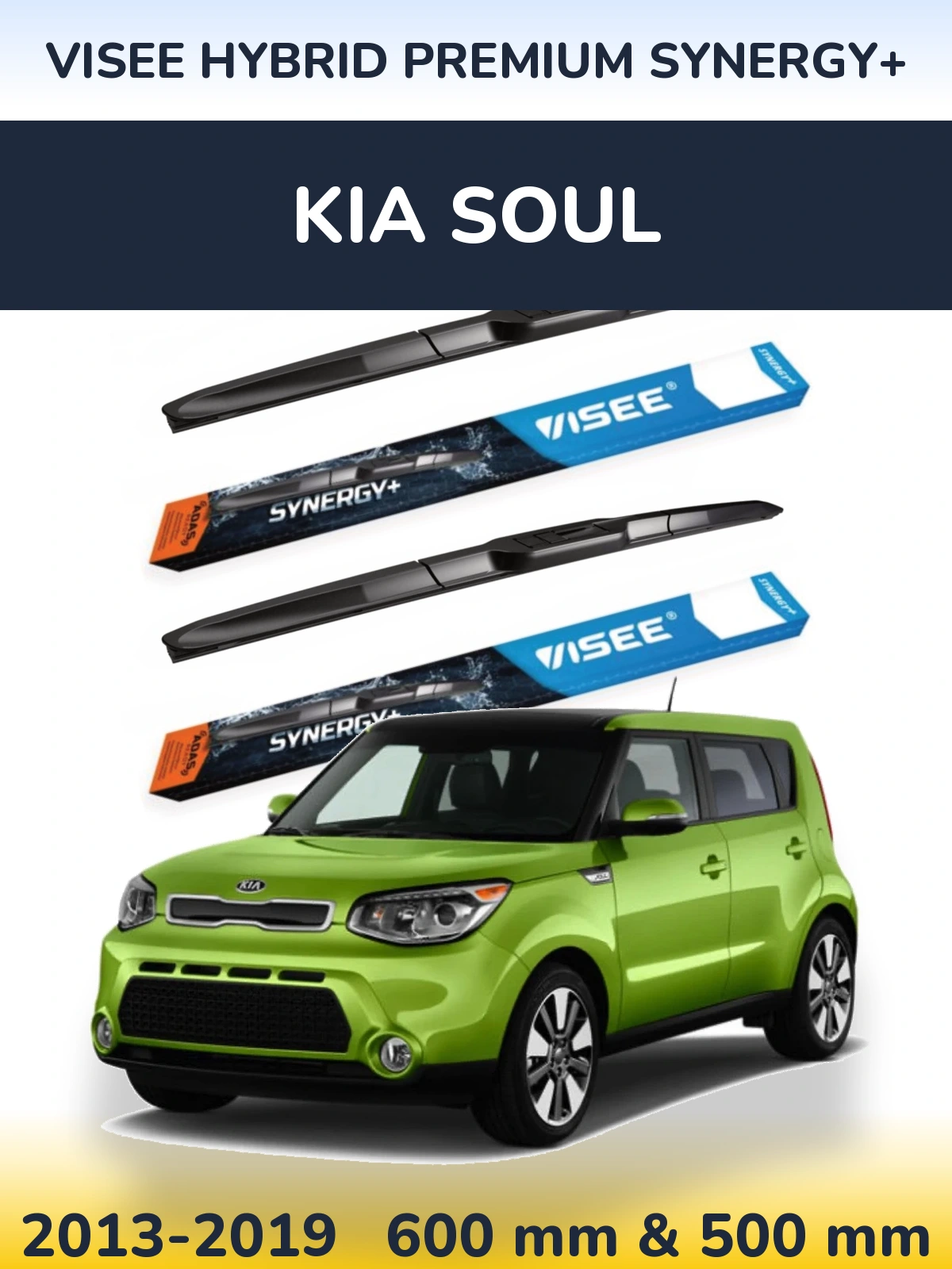 Front wiper blade set VISEE HYBRID PREMIUM SYNERGY+ 600 & 500 мм for KIA Soul 2013-2019