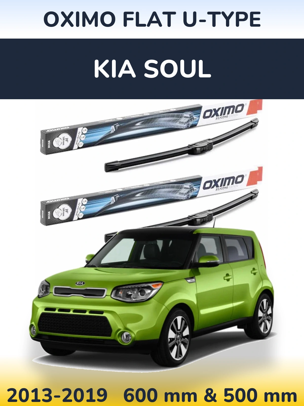 Комплект передніх щіток Oximo Flat U-type 600 & 500 мм для KIA Soul 2013-2019