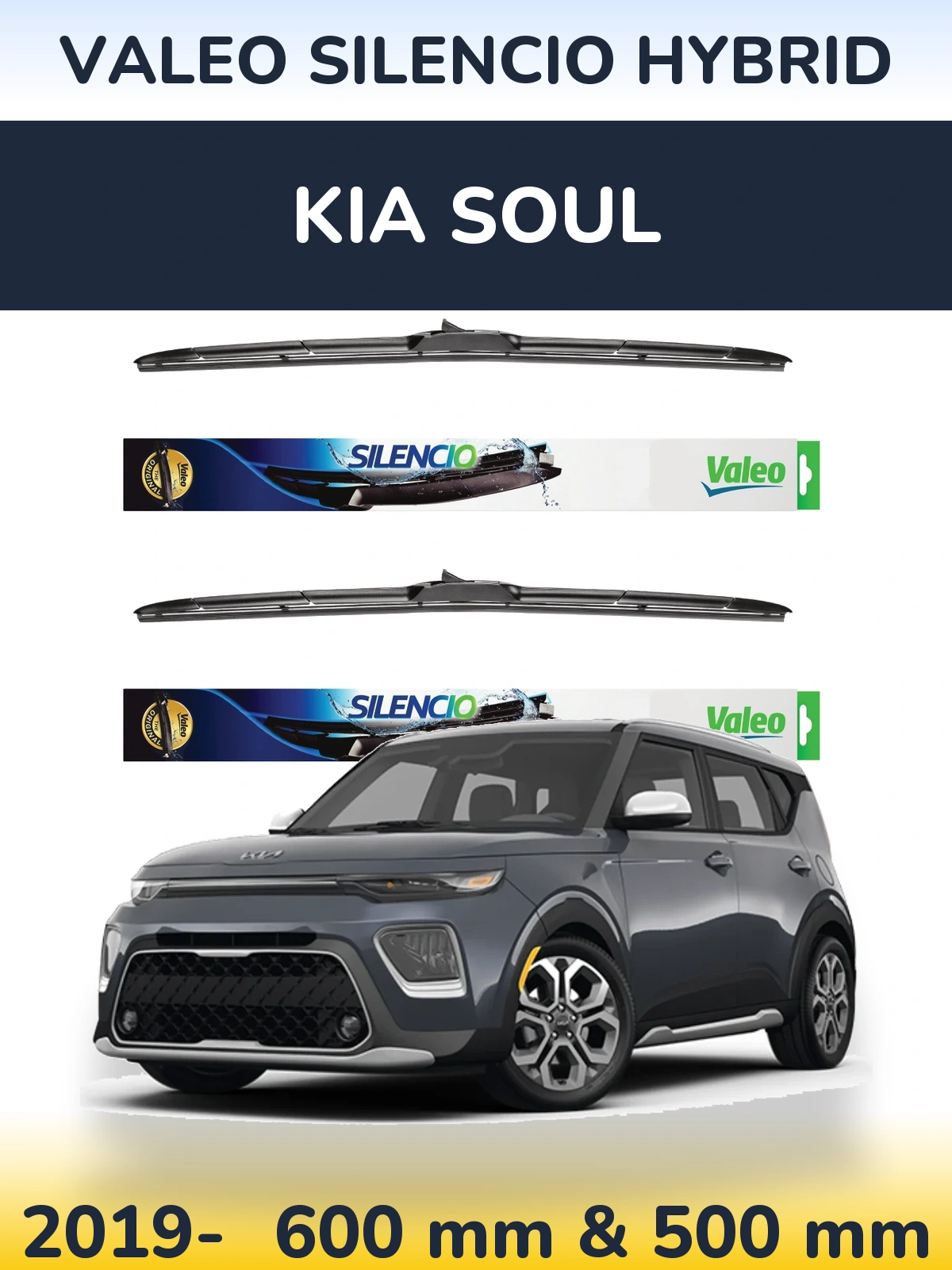 Комплект передніх щіток Valeo Silencio Hybrid 600 & 500 мм для KIA Soul 2019-2026