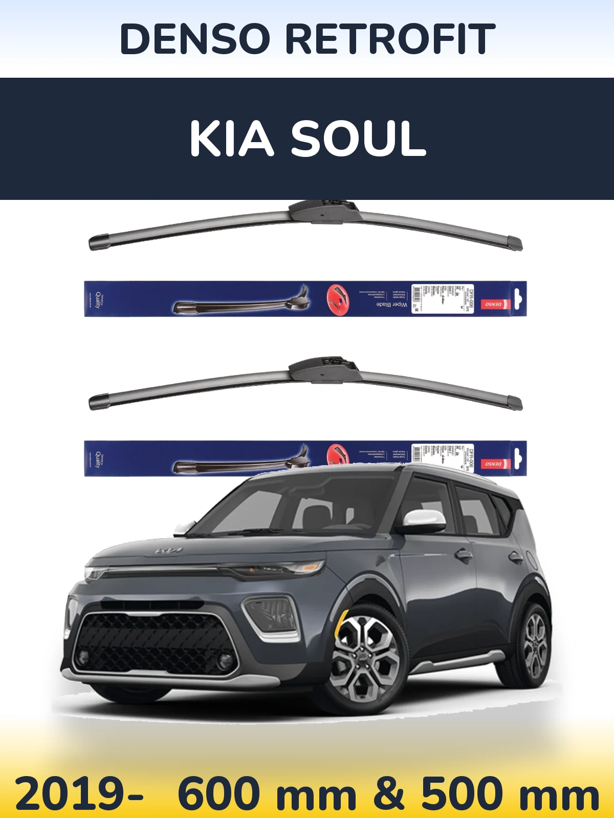 Комплект передних дворников Denso Retrofit 600 & 500 мм для KIA Soul 2019-2026