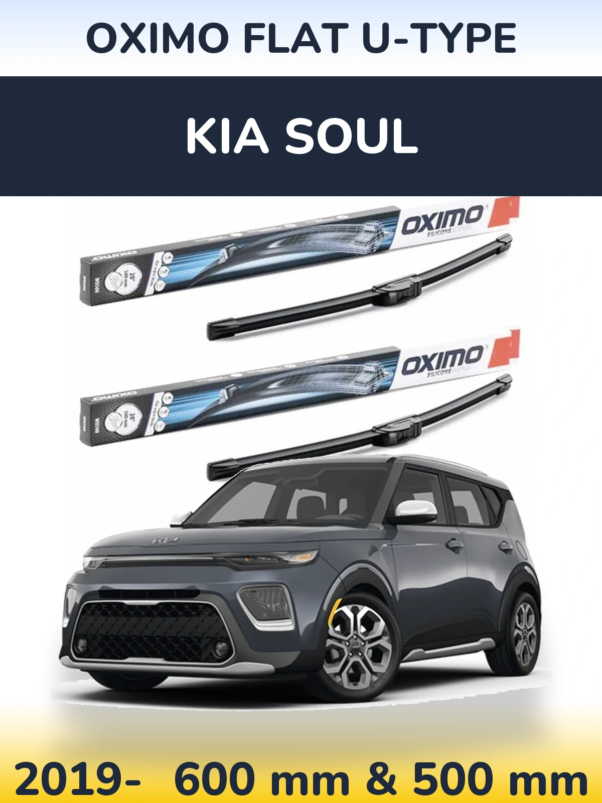 Комплект передніх щіток Oximo Flat U-type 600 & 500 мм для KIA Soul 2019-2026