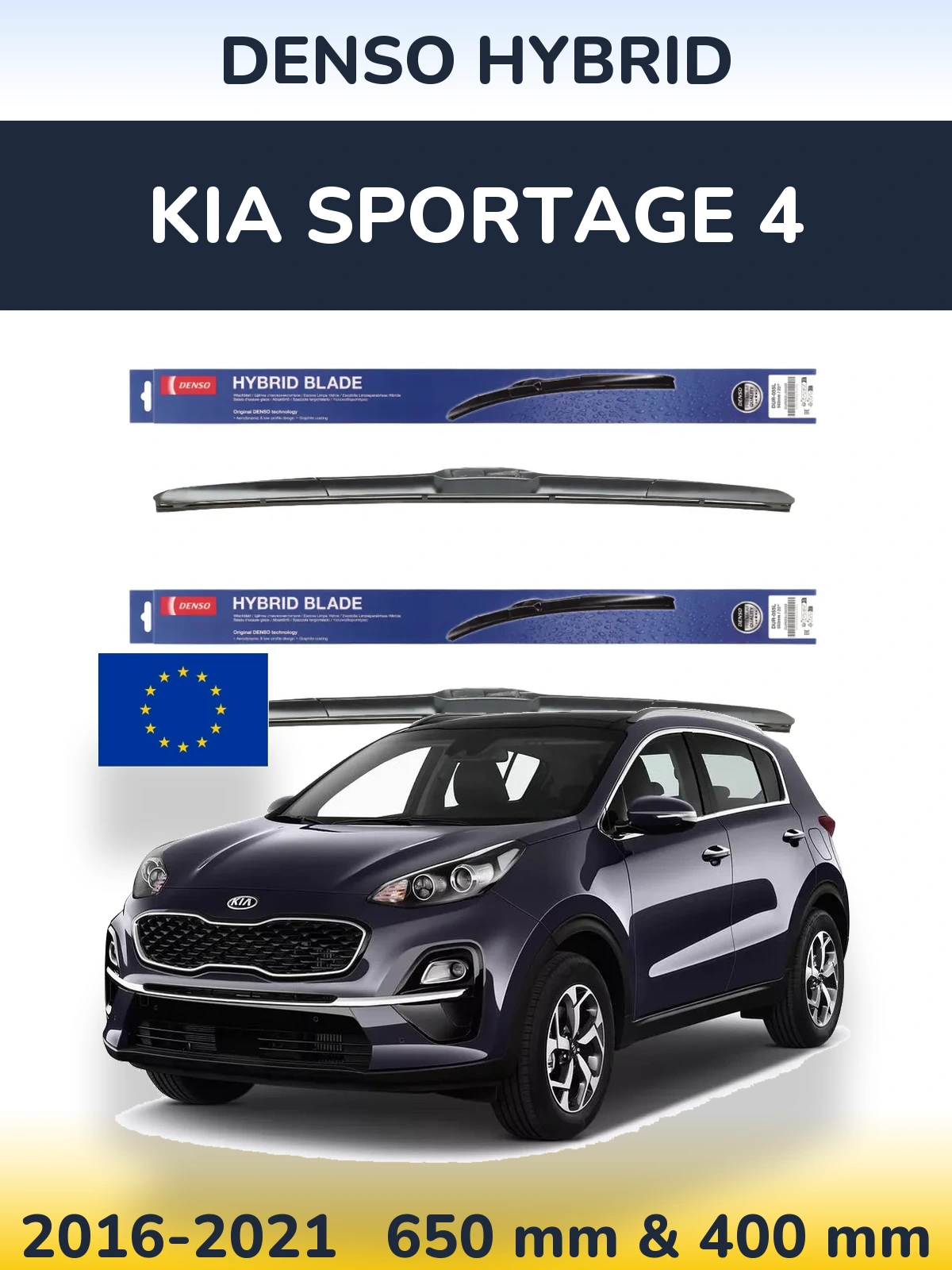 Front wiper blade set Denso Hybrid 650 & 400 мм for KIA Sportage 4 2016-2021
