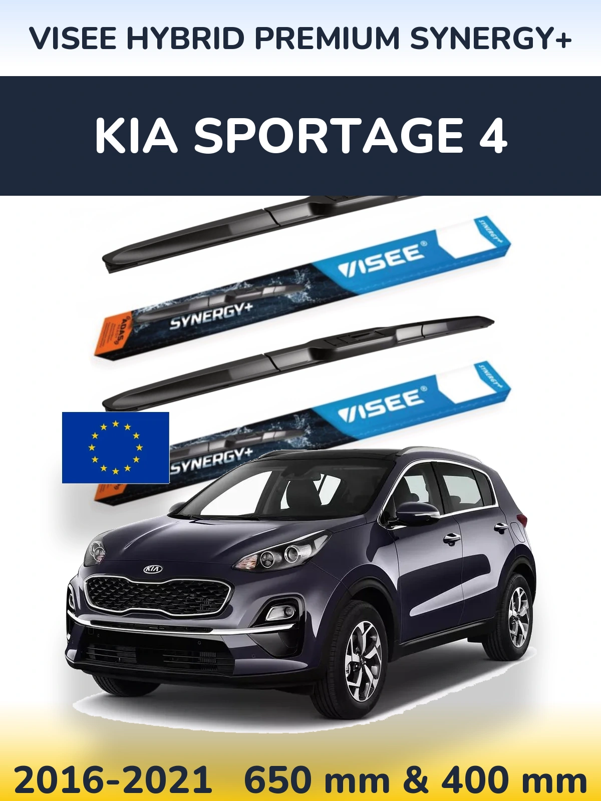 Front wiper blade set VISEE HYBRID PREMIUM SYNERGY+ 650 & 400 мм for KIA Sportage 4 2016-2021