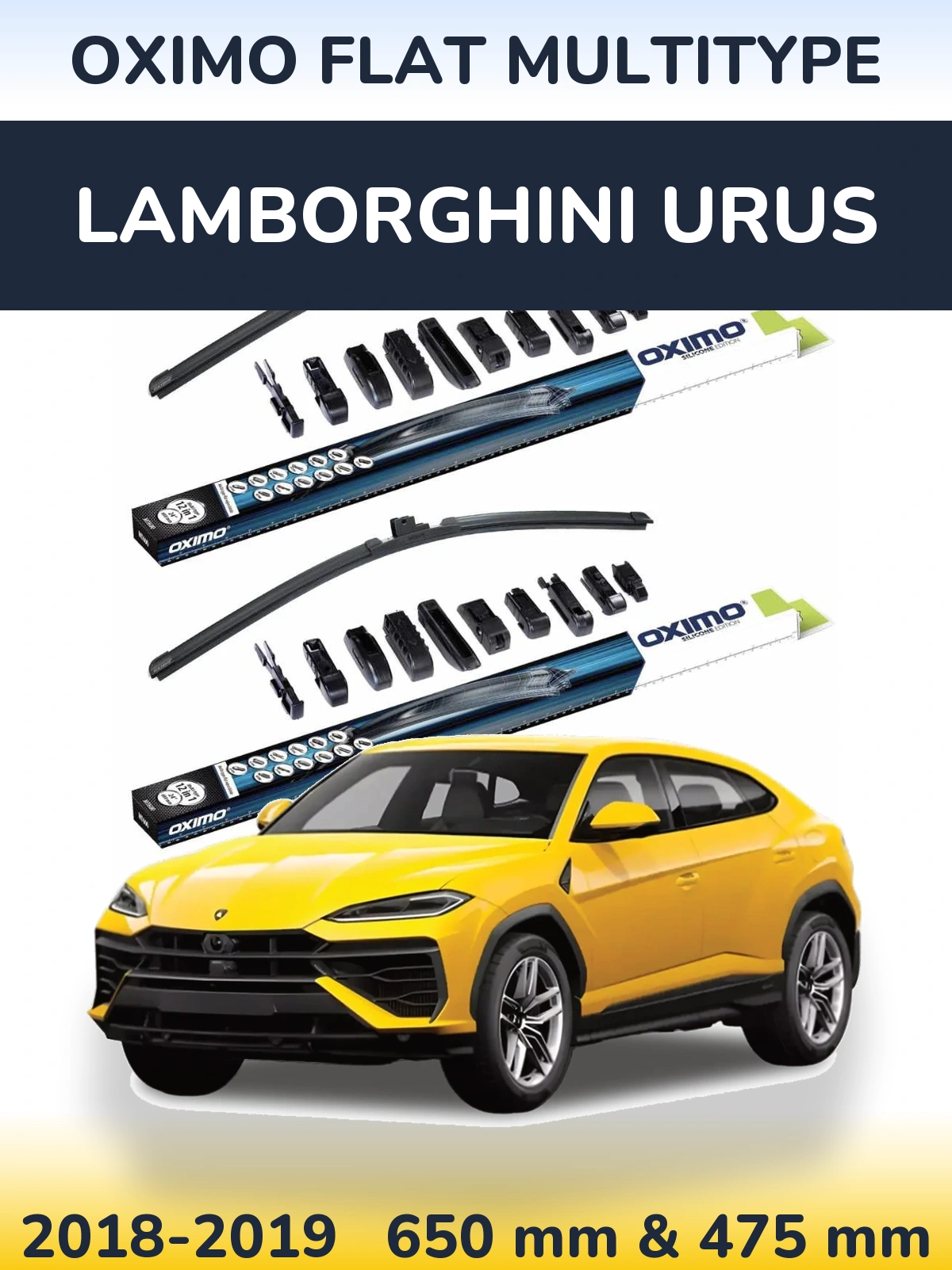 Komplet przednich wycieraczek Oximo Flat MultiType 650 & 475 mm do Lamborghini Urus 2018-2019