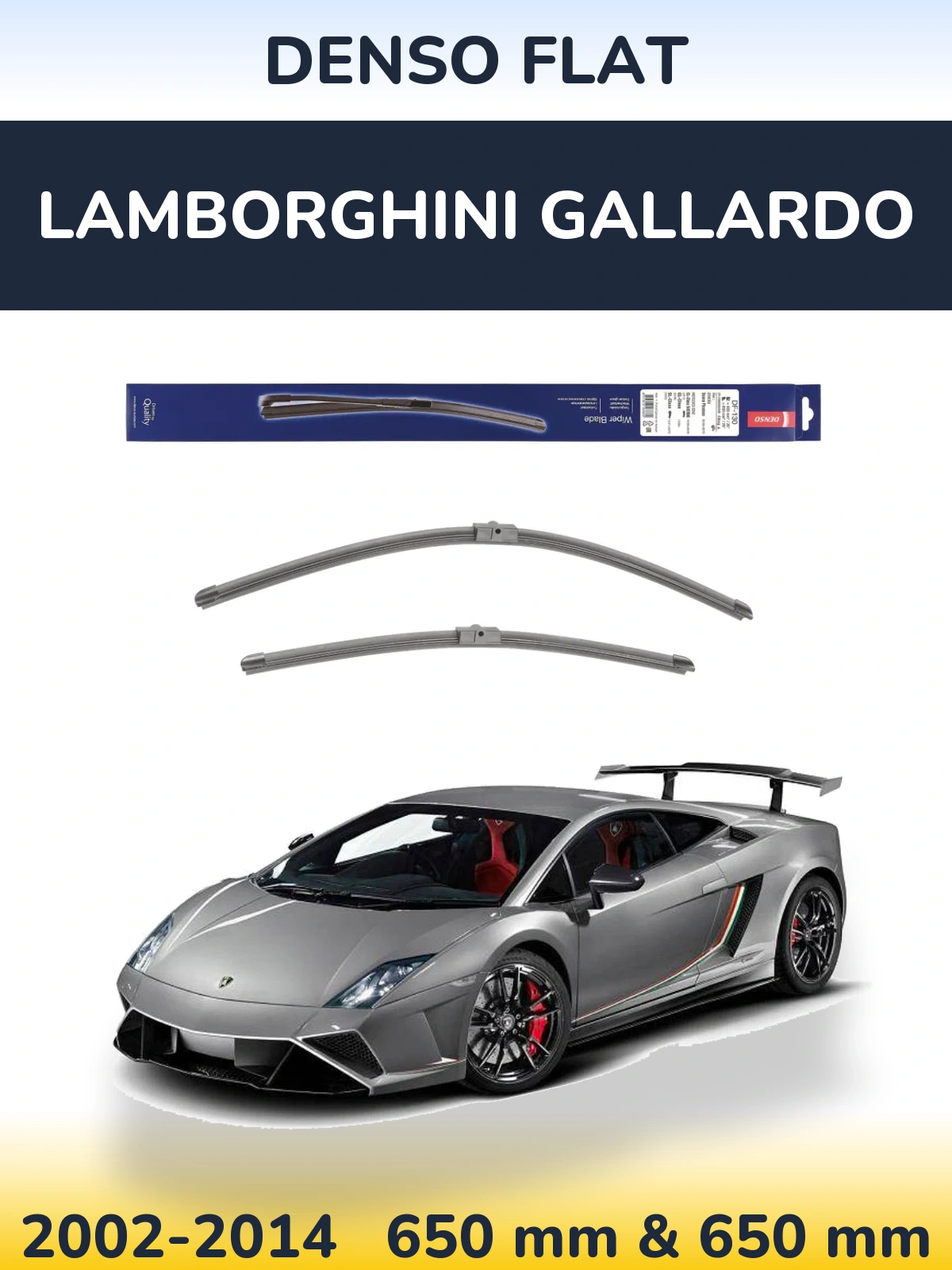 Front wiper blade set Denso Flat 650 & 650 мм for Lamborghini Gallardo 2002-2014