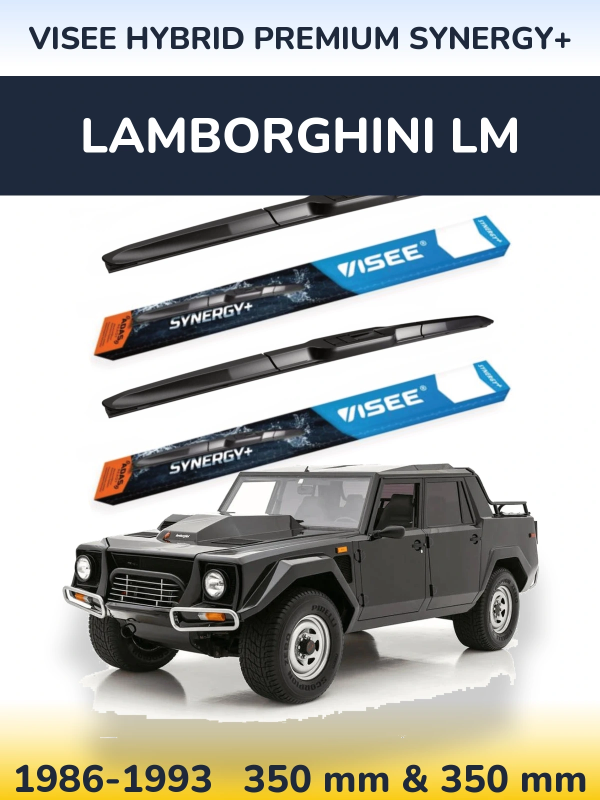 Front wiper blade set VISEE HYBRID PREMIUM SYNERGY+ 350 & 350 mm for Lamborghini LM 1986-1993