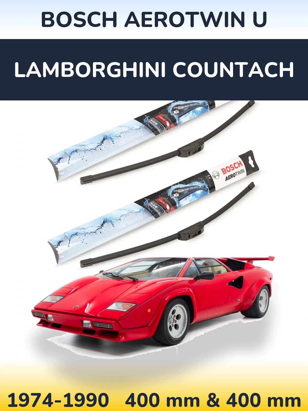 Комплект передних дворников BOSCH AeroTwin U 400 & 400 мм для Lamborghini Countach 1974-1990