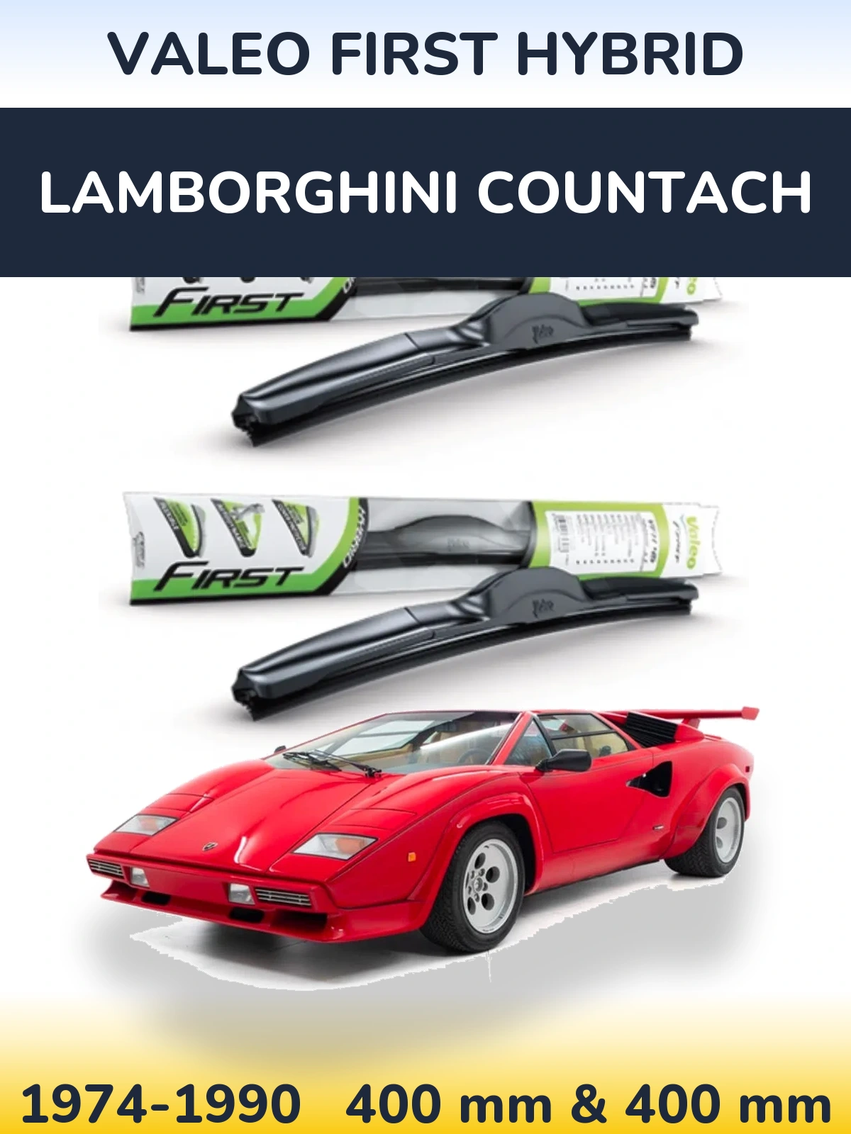 Komplet przednich wycieraczek Valeo First Hybrid 400 & 400 mm do Lamborghini Countach 1974-1990