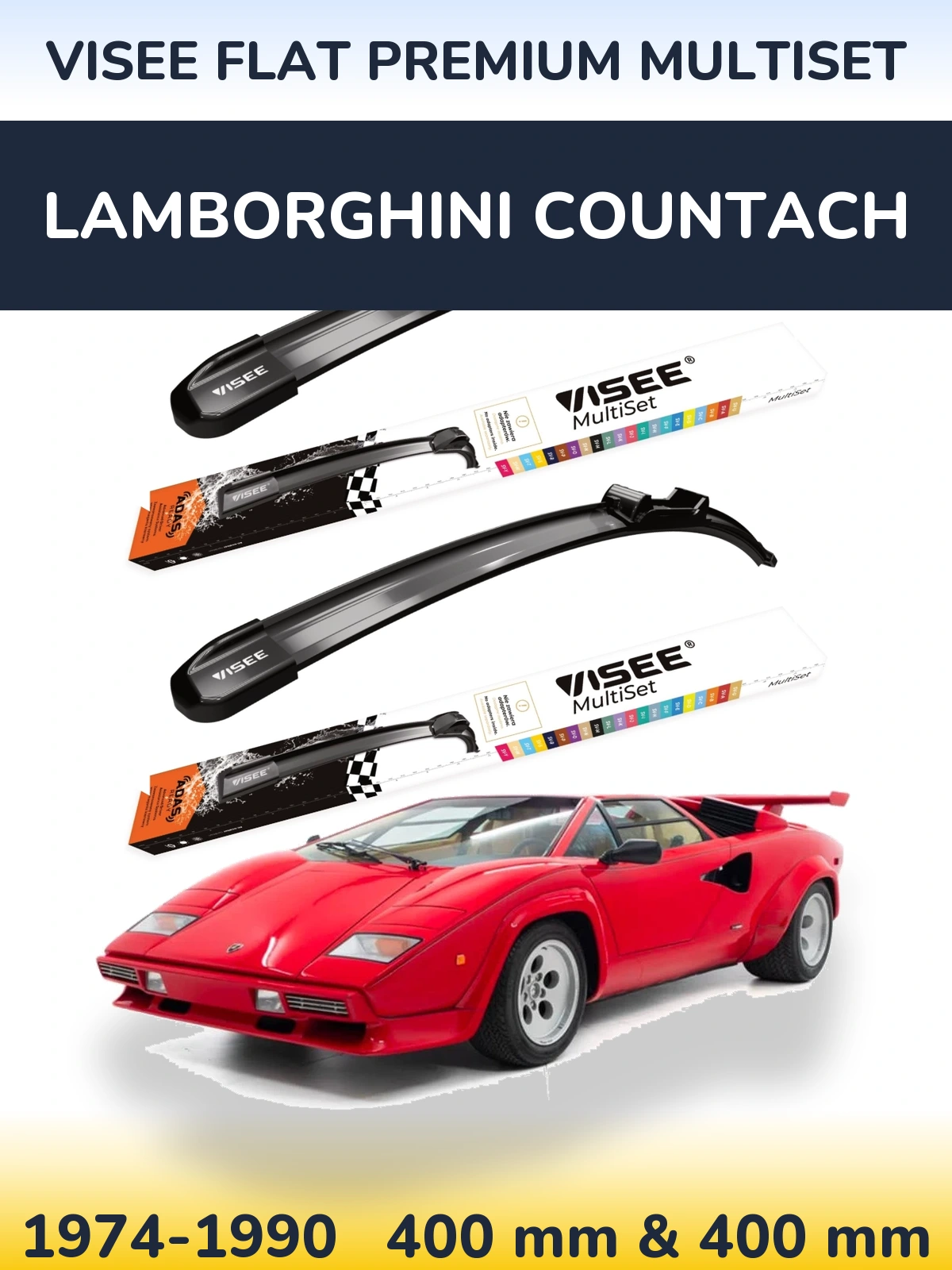Комплект передних дворников VISEE FLAT PREMIUM MultiSet 400 & 400 мм для Lamborghini Countach 1974-1990