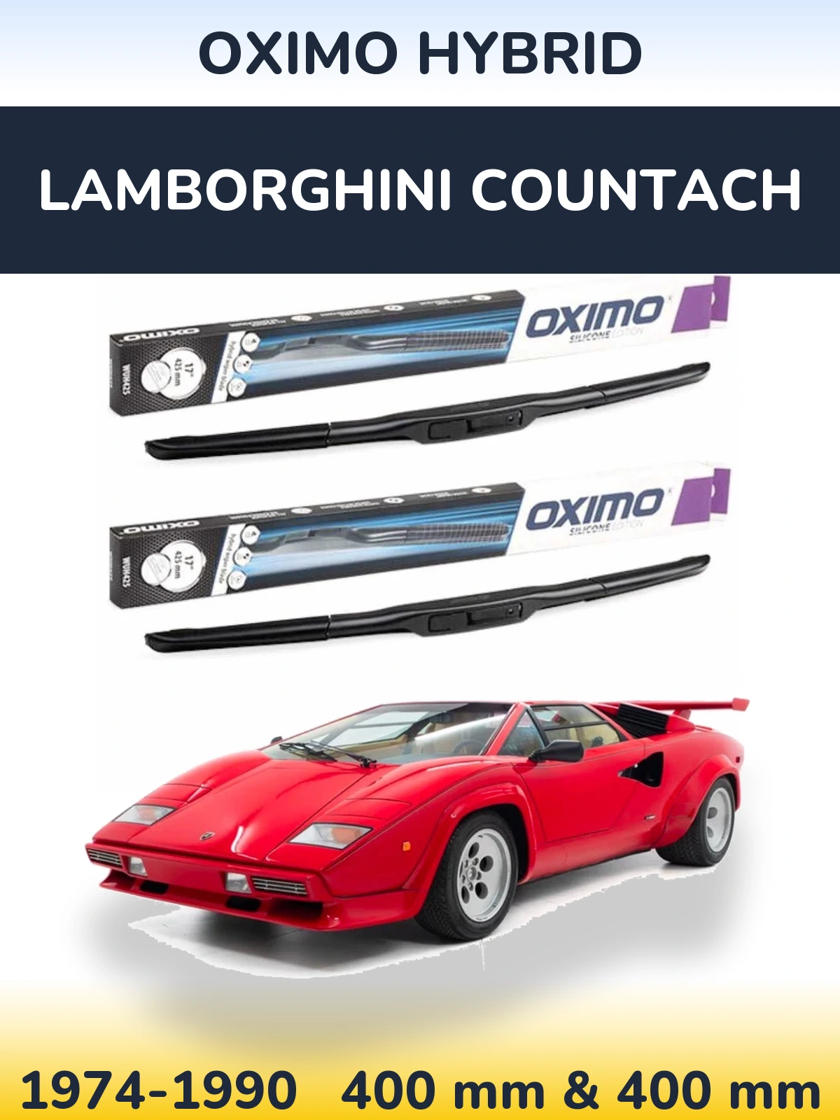 Комплект передних дворников Oximo Hybrid 400 & 400 мм для Lamborghini Countach 1974-1990