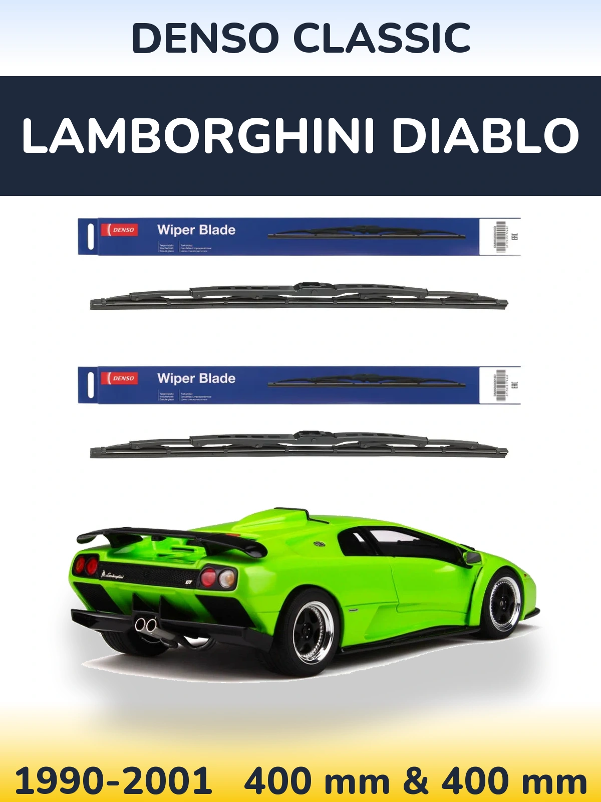 Front wiper blade set Denso Classic 400 & 400 mm for Lamborghini Diablo 1990-2001