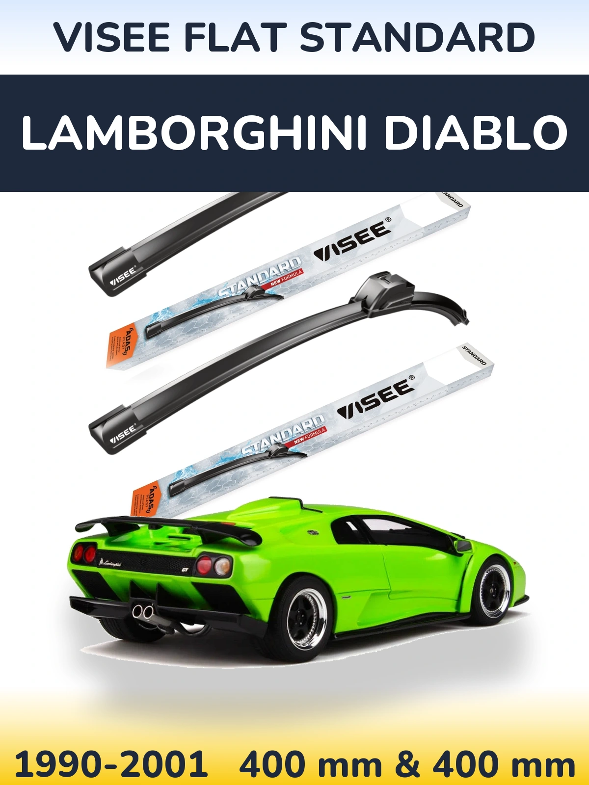 Комплект передних дворников VISEE FLAT STANDARD 400 & 400 мм для Lamborghini Diablo 1990-2001