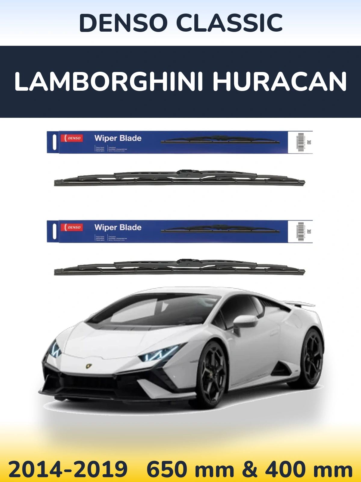 Komplet przednich wycieraczek Denso Classic 650 & 400 mm do Lamborghini Huracan 2014-2019