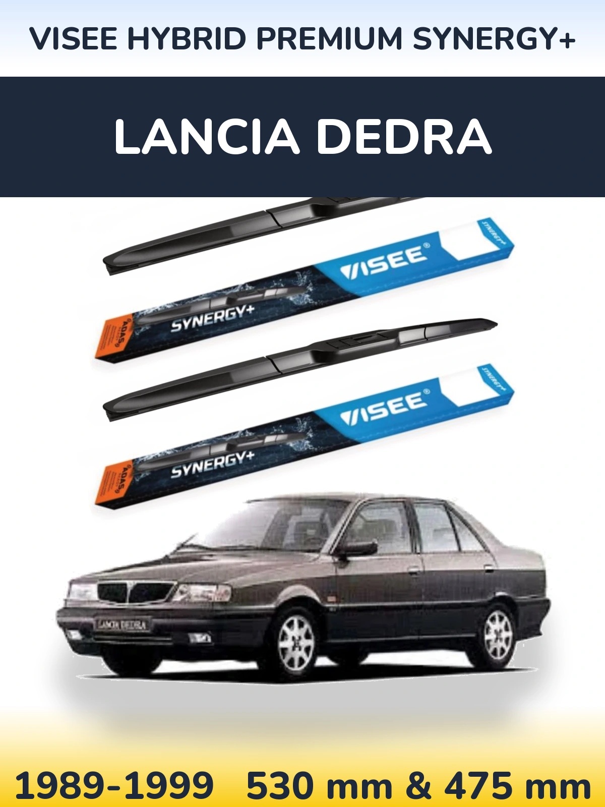 Front wiper blade set VISEE HYBRID PREMIUM SYNERGY+ 530 & 475 mm for Lancia Dedra 1989-1999