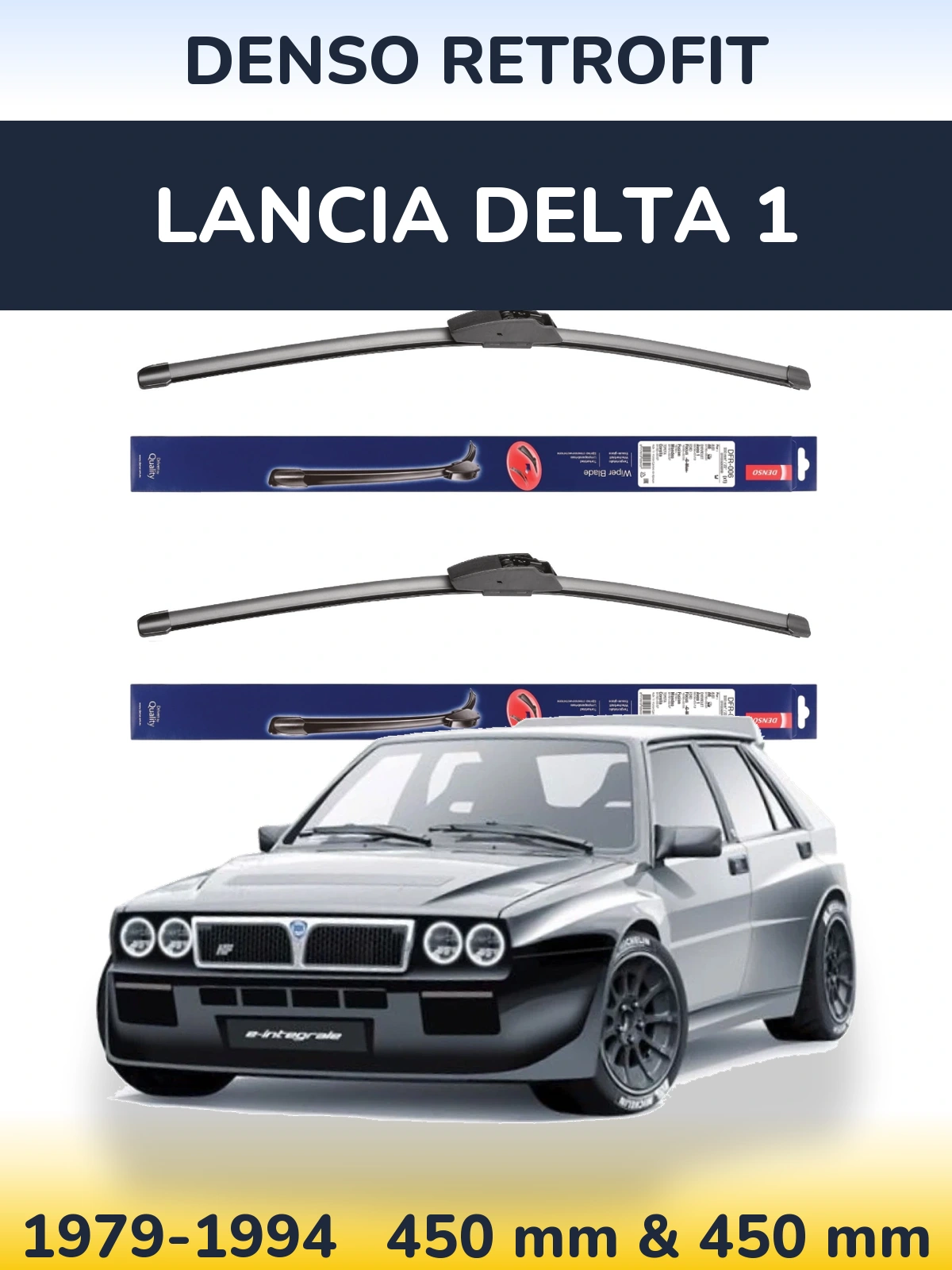 Front wiper blade set Denso Retrofit 450 & 450 mm for Lancia Delta 1 1979-1994
