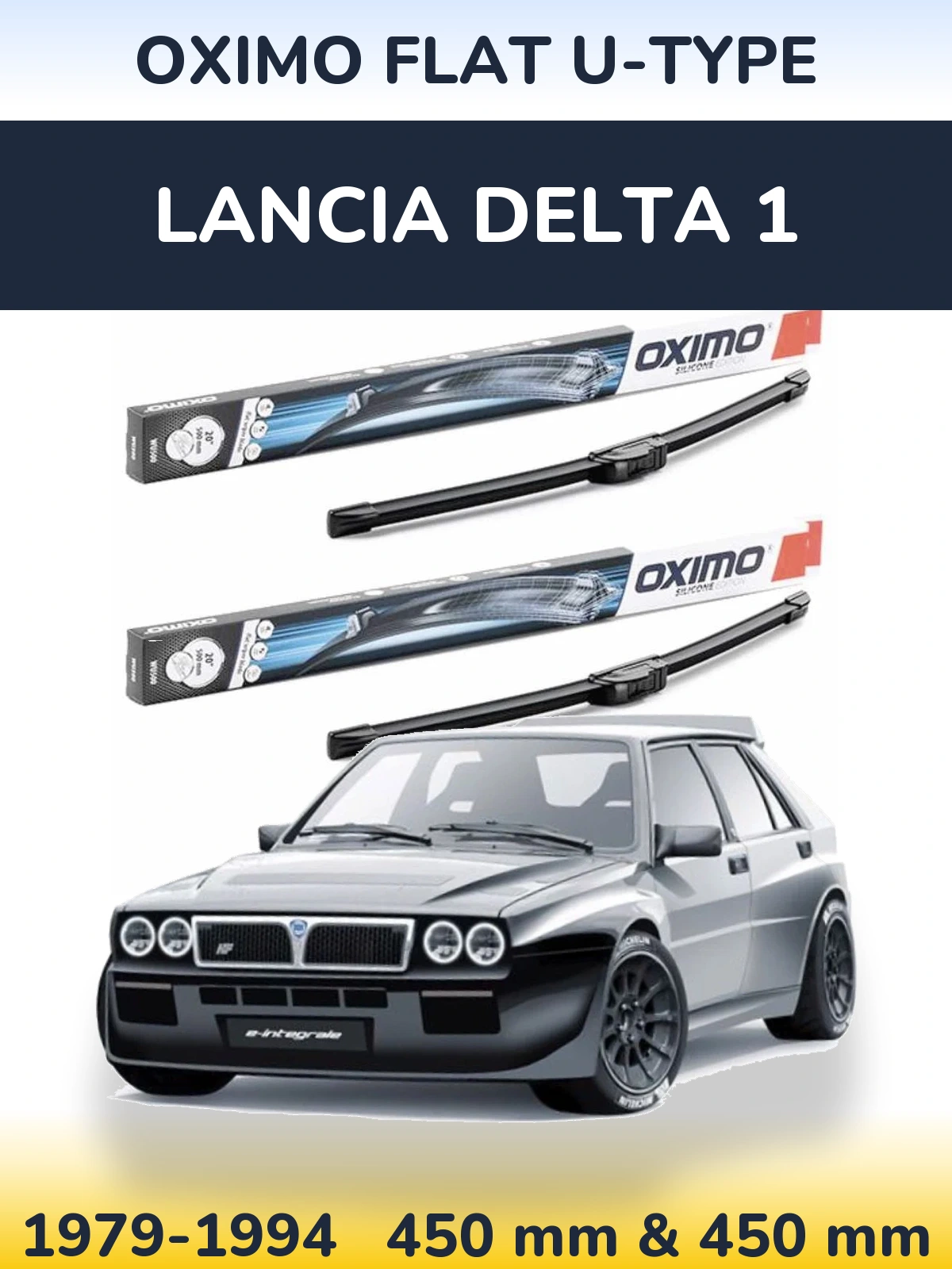 Front wiper blade set Oximo Flat U-type 450 & 450 mm for Lancia Delta 1 1979-1994