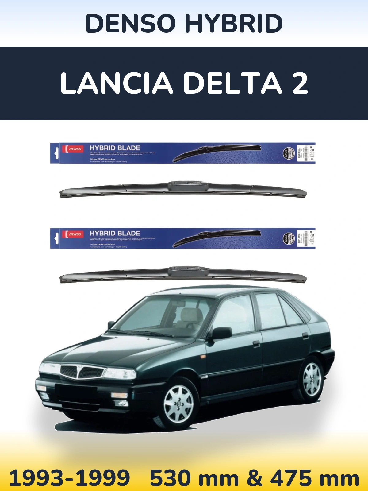 Front wiper blade set Denso Hybrid 530 & 475 мм for Lancia Delta 2 1993-1999