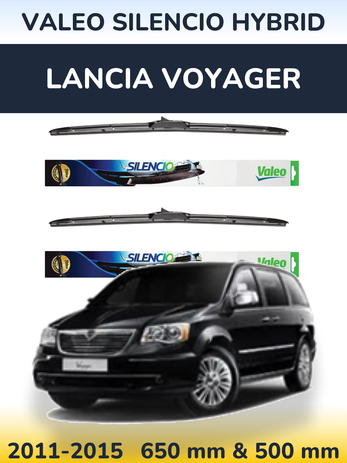 Komplet przednich wycieraczek Valeo Silencio Hybrid 650 & 500 mm do Lancia Voyager 2011-2015