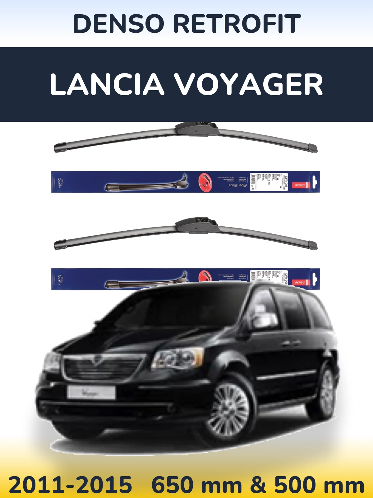 Komplet przednich wycieraczek Denso Retrofit 650 & 500 mm do Lancia Voyager 2011-2015