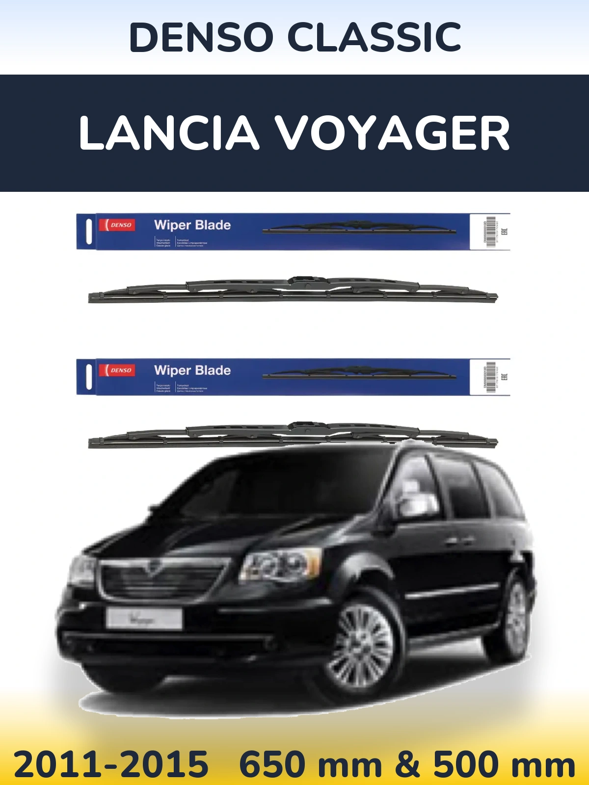 Front wiper blade set Denso Classic 650 & 500 mm for Lancia Voyager 2011-2015