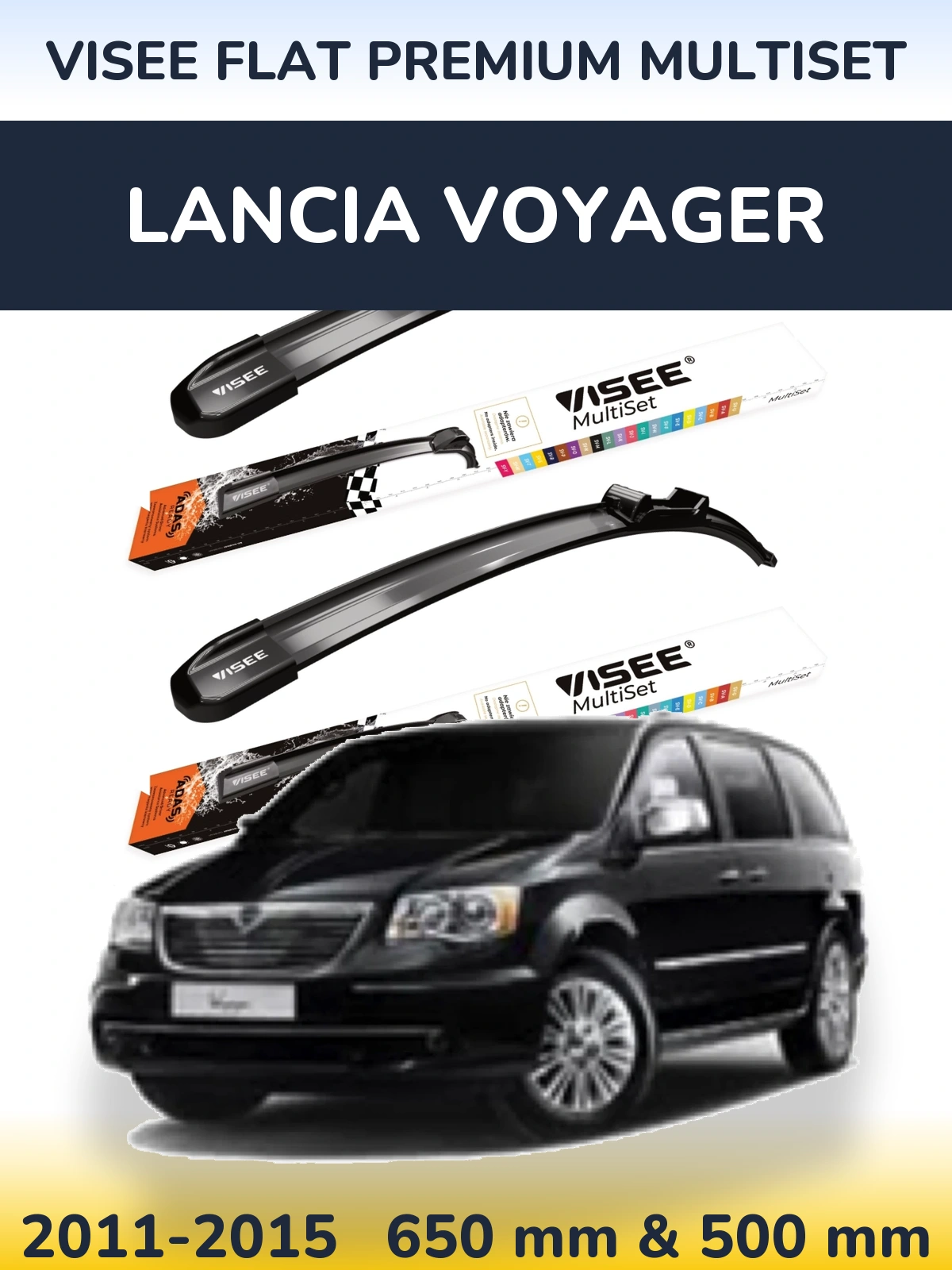 Komplet przednich wycieraczek VISEE FLAT PREMIUM MultiSet 650 & 500 mm do Lancia Voyager 2011-2015