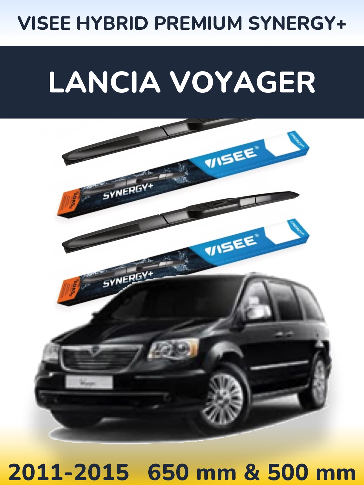 Front wiper blade set VISEE HYBRID PREMIUM SYNERGY+ 650 & 500 мм for Lancia Voyager 2011-2015