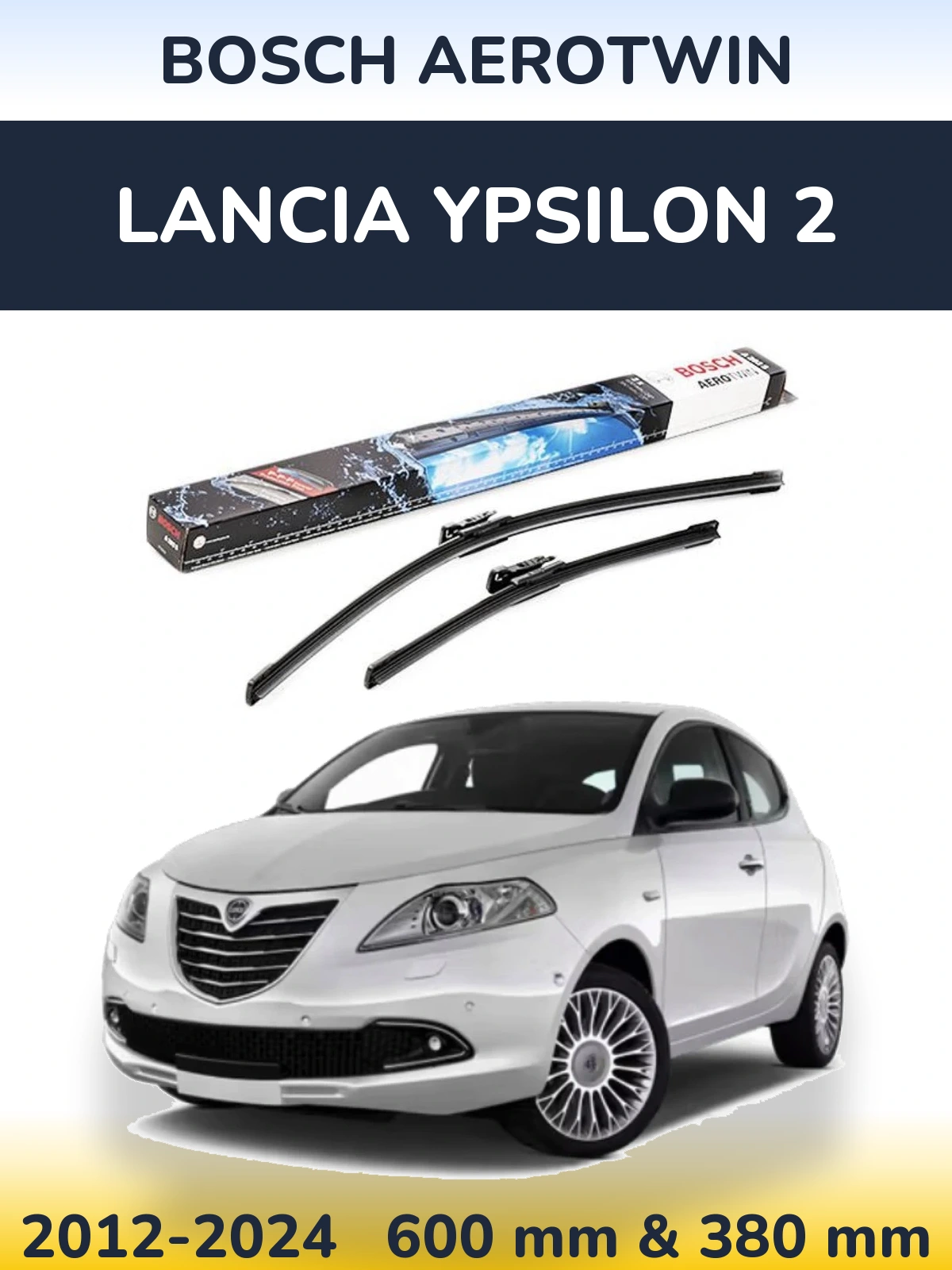 Комплект передних дворников BOSCH AeroTwin 600 & 380 мм для Lancia Ypsilon 2 2012-2024