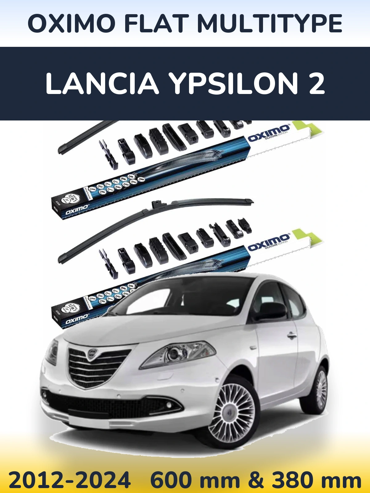 Front wiper blade set Oximo Flat MultiTypee 600 & 380 мм for Lancia Ypsilon 2 2012-2024