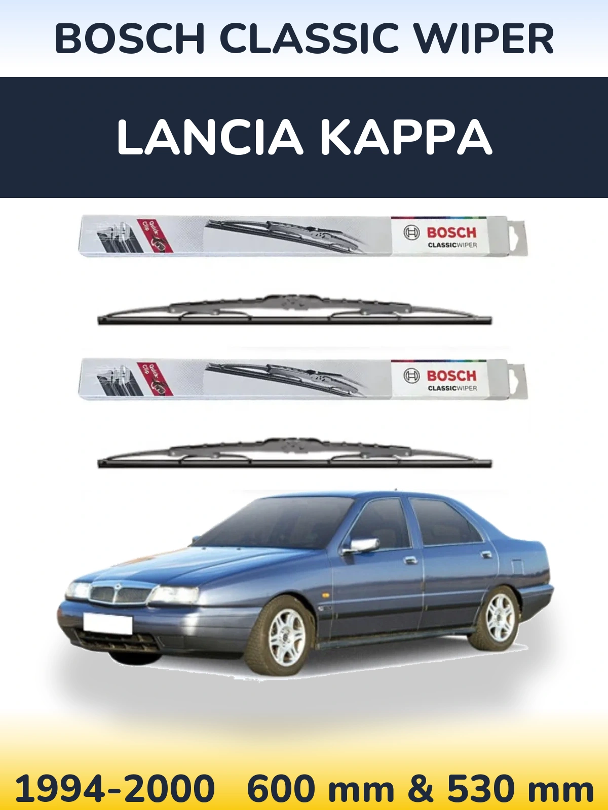 Front wiper blade set BOSCH Classic Wiper 600 & 530 мм for Lancia Kappa 1994-2000