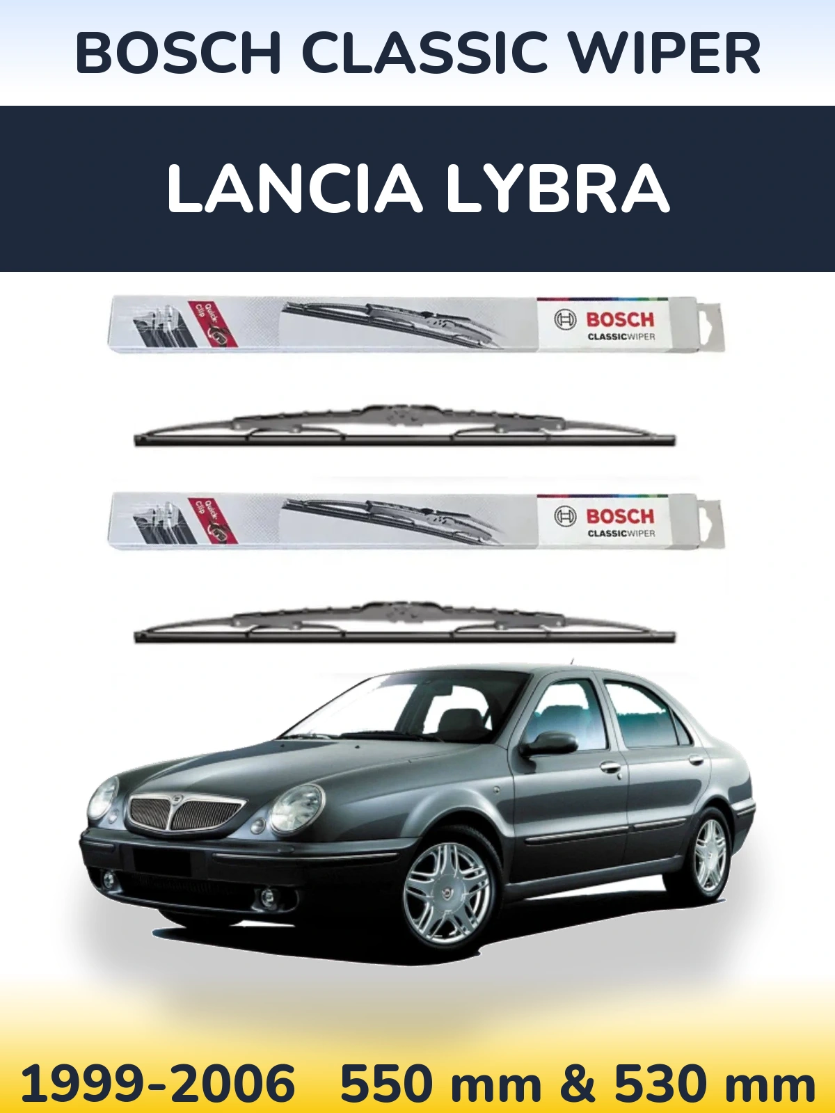 Комплект передних дворников BOSCH Classic Wiper 550 & 530 мм для Lancia Lybra 1999-2006