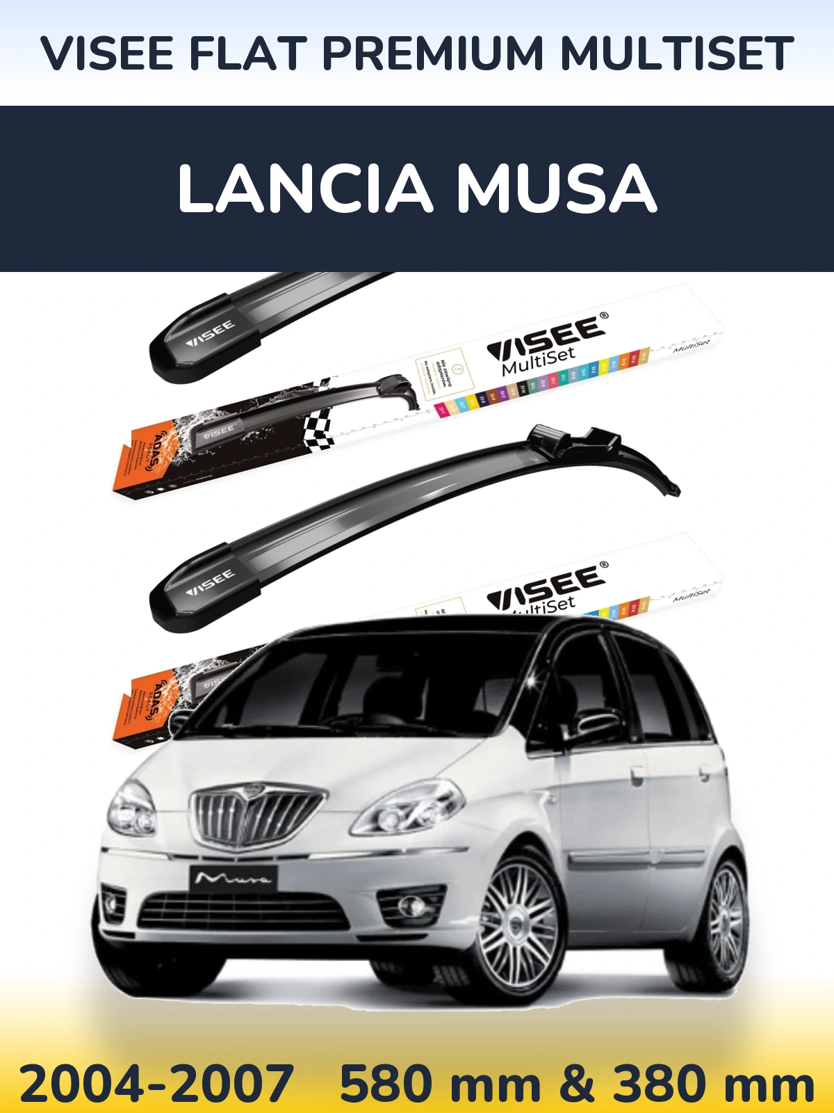 Front wiper blade set VISEE FLAT PREMIUM MultiSet 580 & 380 мм for Lancia Musa 2004-2007