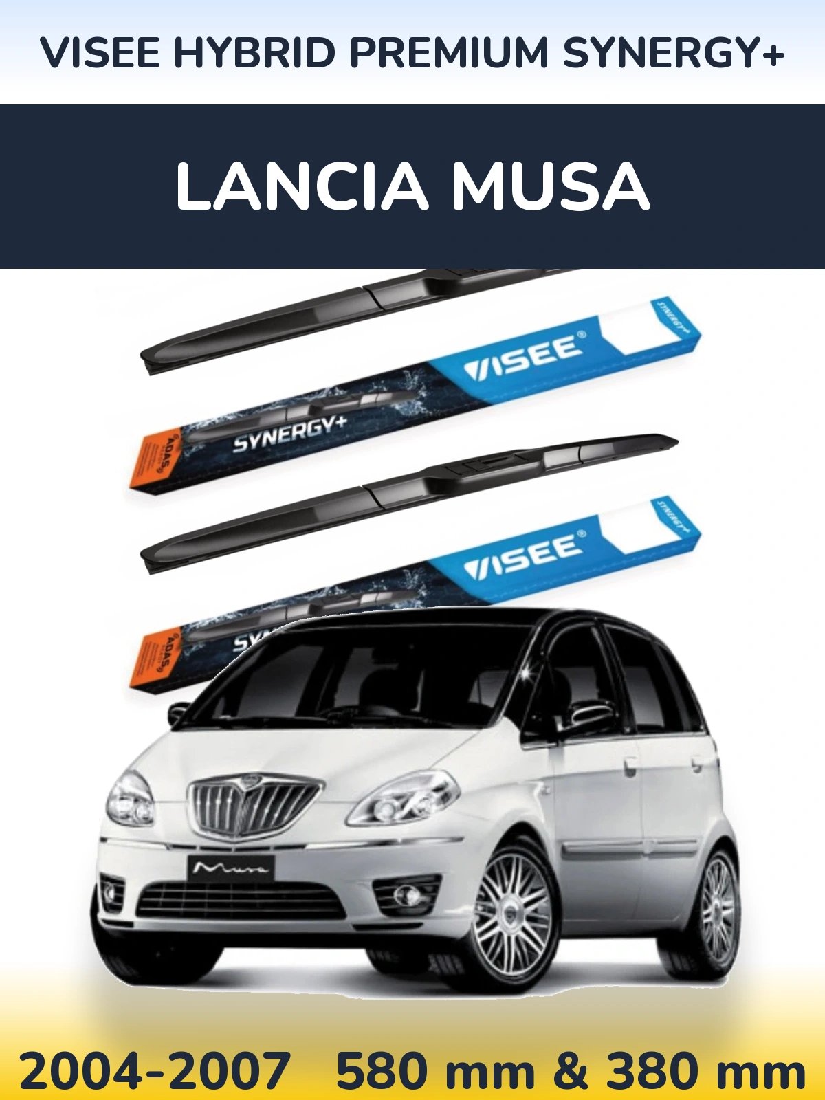Front wiper blade set VISEE HYBRID PREMIUM SYNERGY+ 580 & 380 мм for Lancia Musa 2004-2007