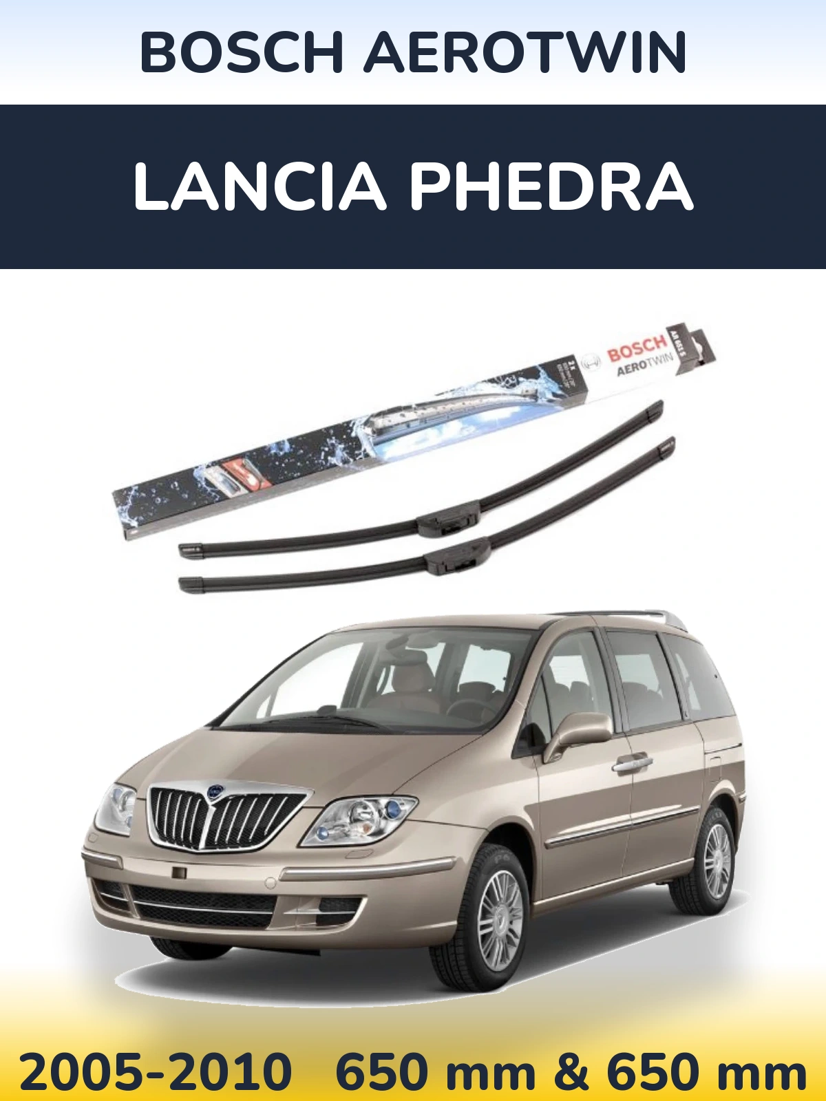 Комплект передних дворников BOSCH AeroTwin 650 & 650 мм для Lancia Phedra 2005-2010